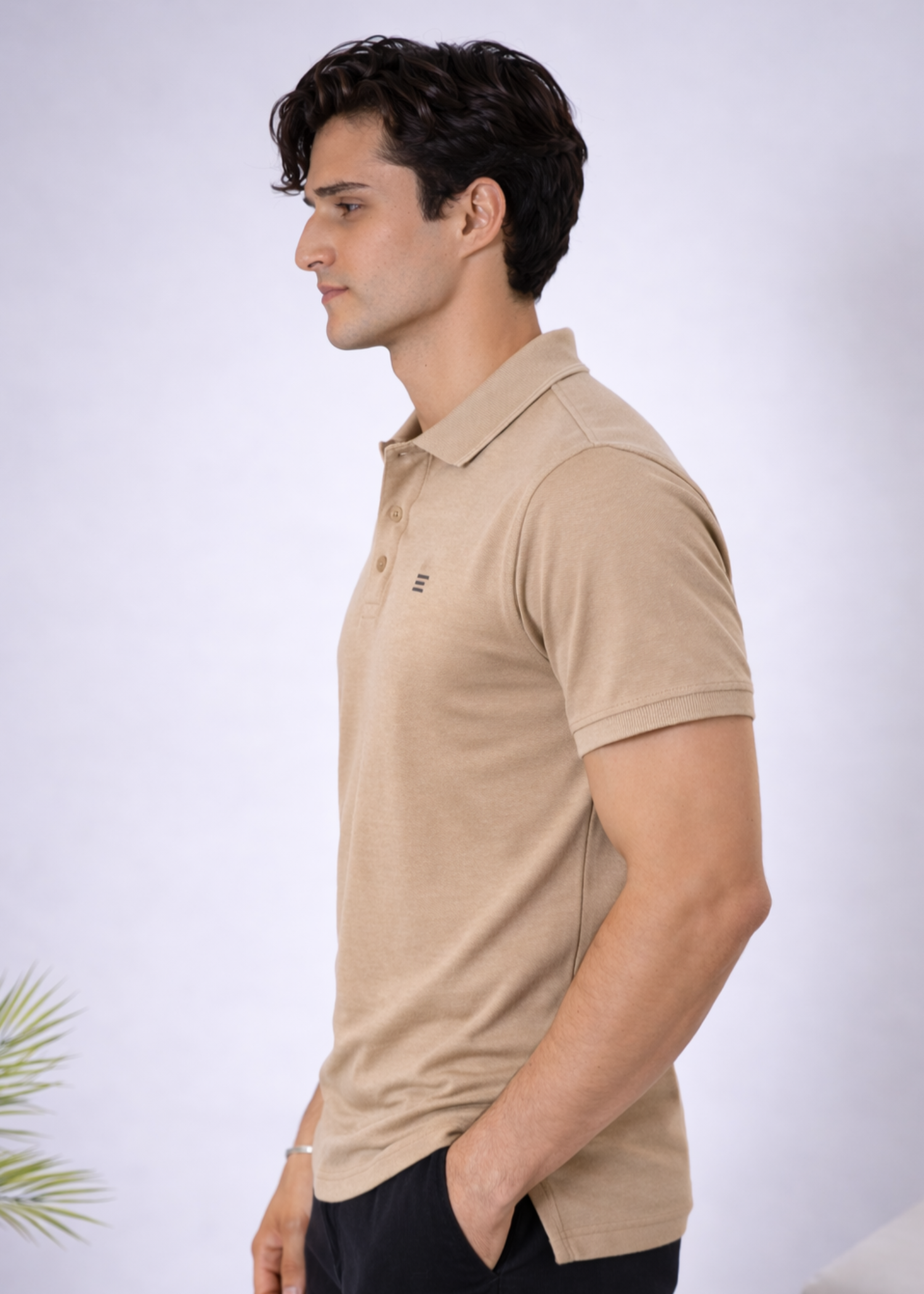 cotton Polo Shirt in Beige