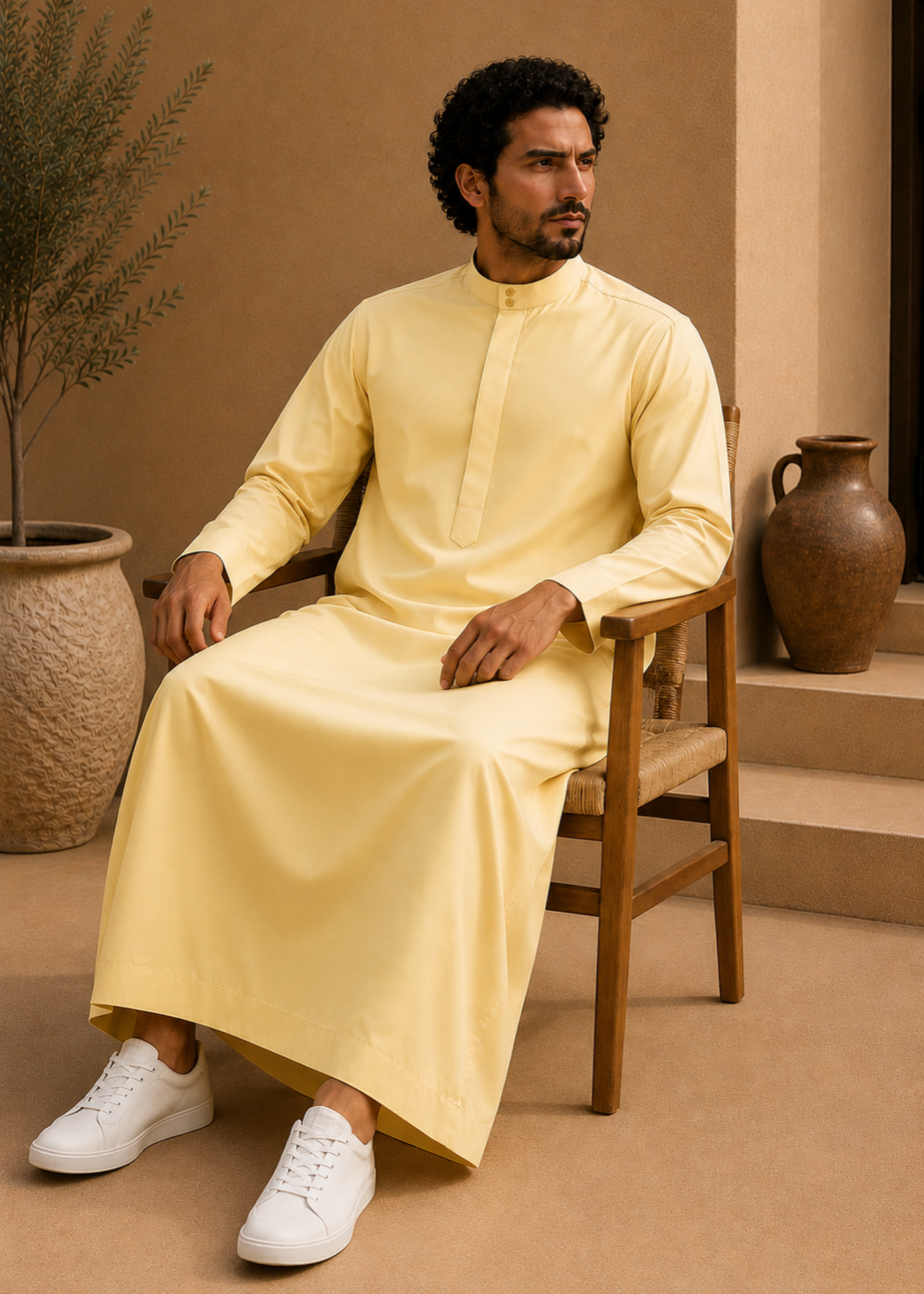 wash & wear Kurta in Pale yellow