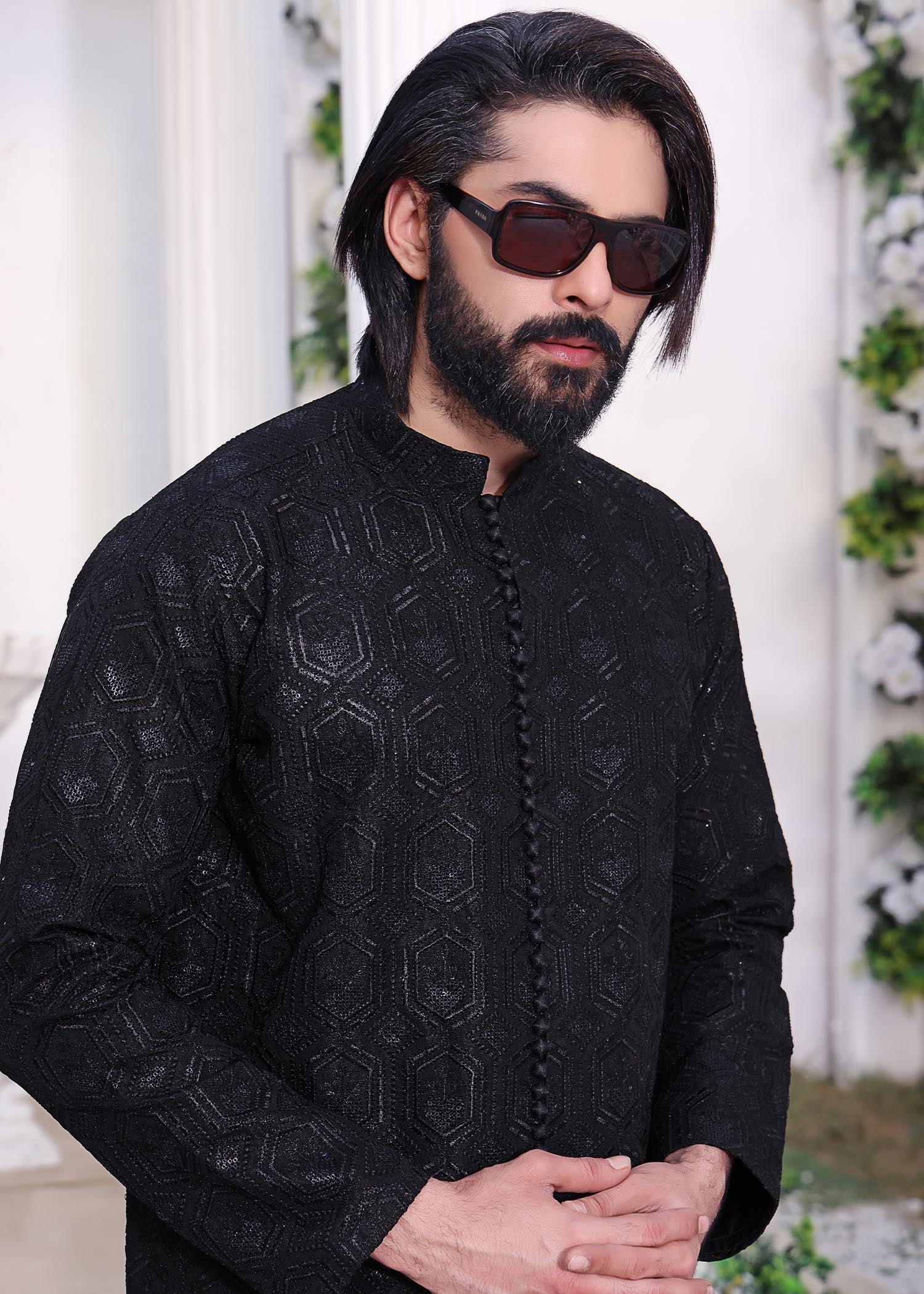 banarsi silk Kurta Set in Black