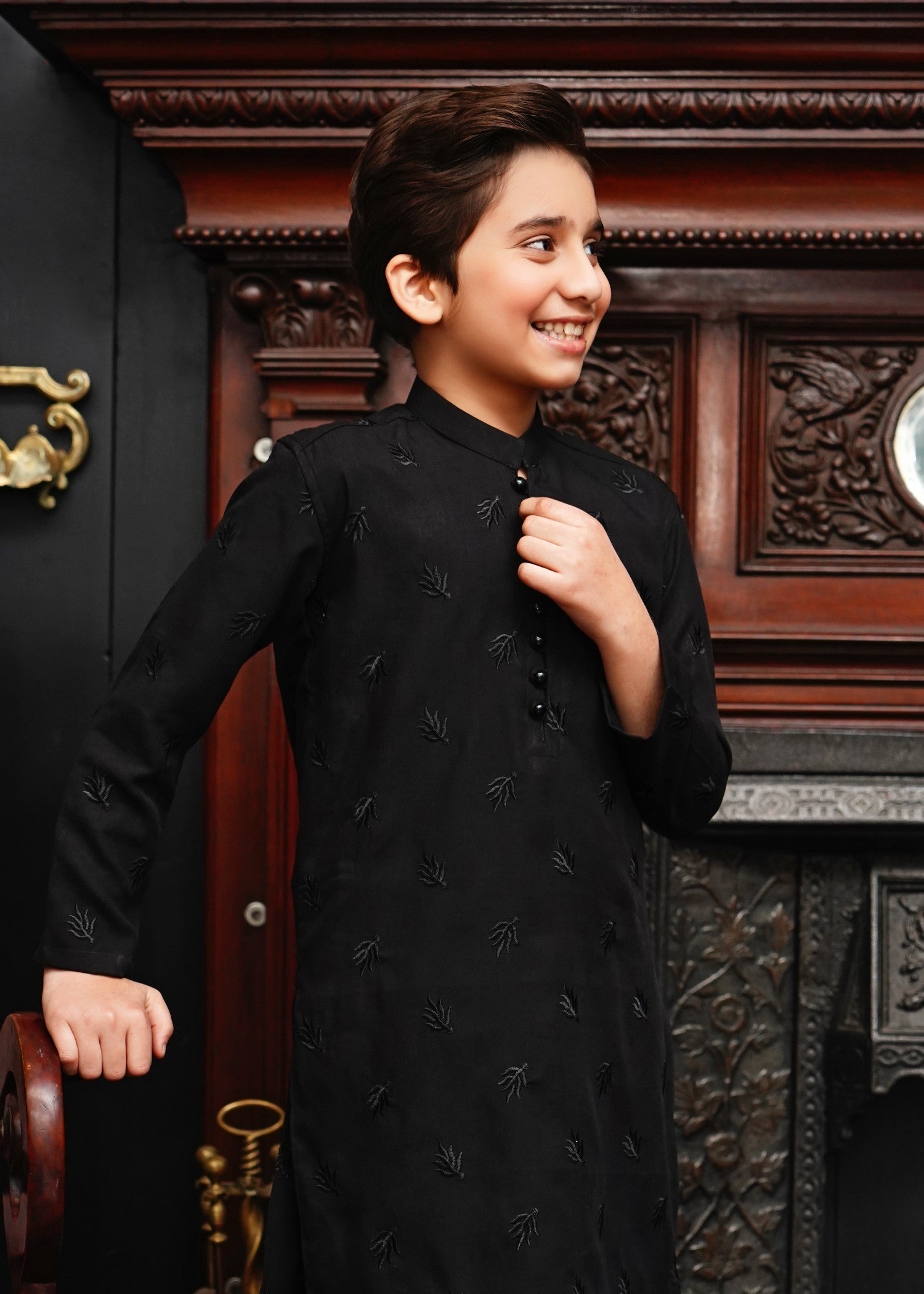linen Kurta in Jet black