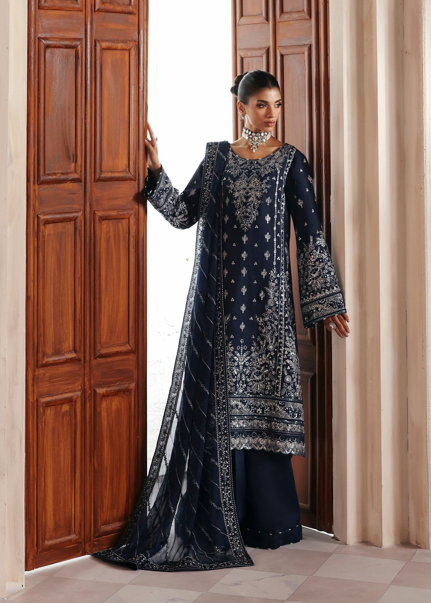 raw silk Unstitched in Slate blue