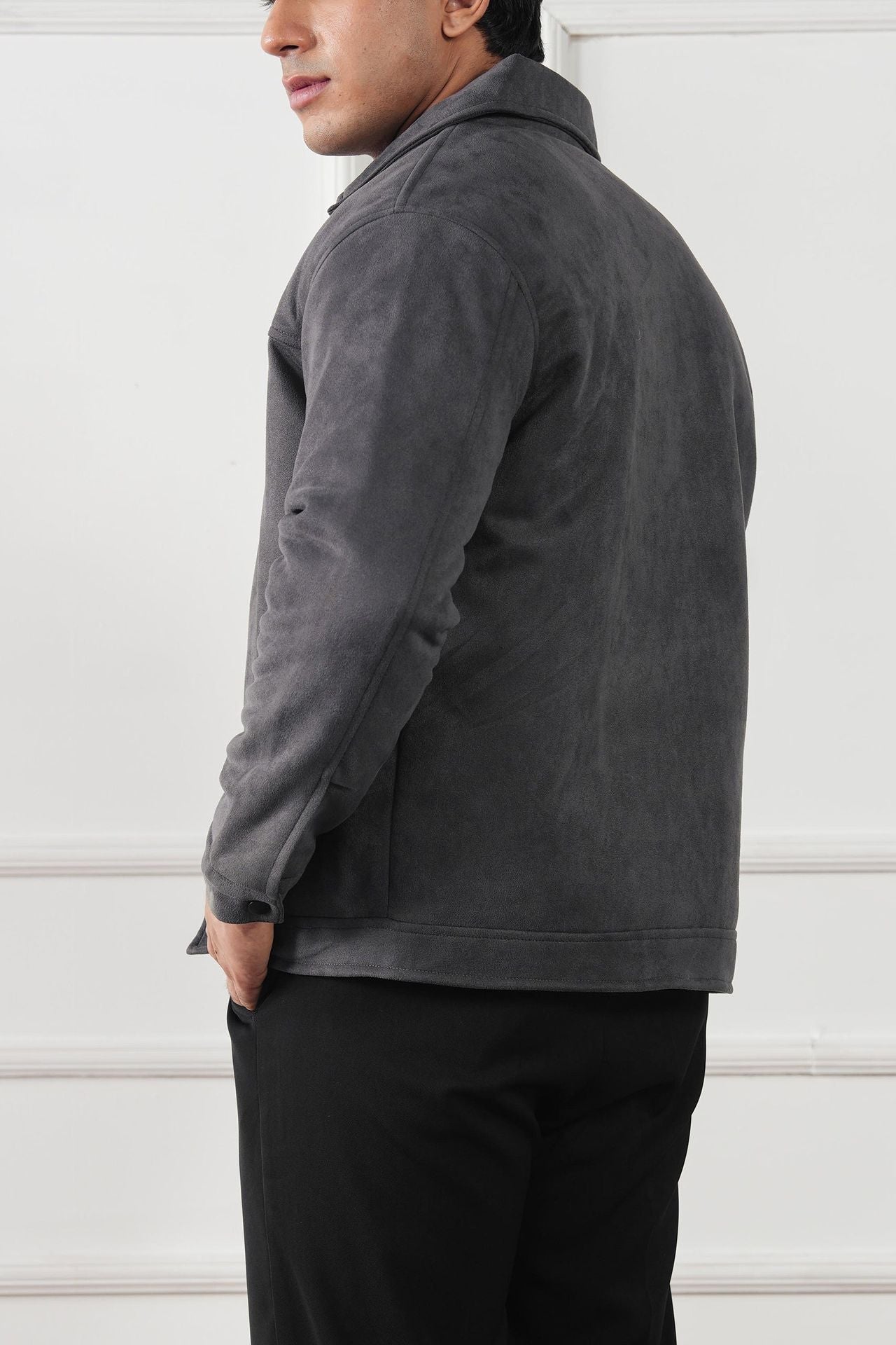 suede leather Jacket in Dark grey
