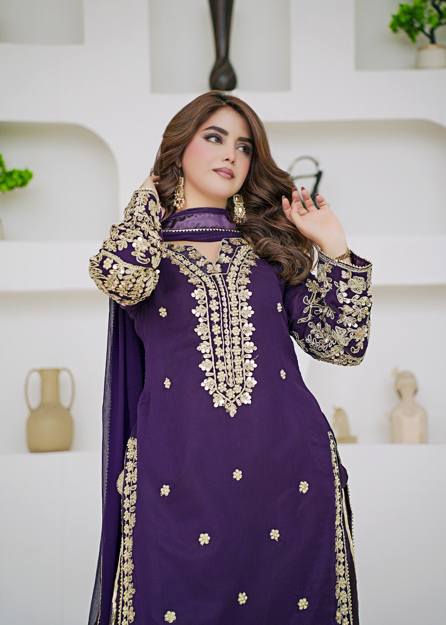 bemberg crinkle chiffon Sharara in Purple