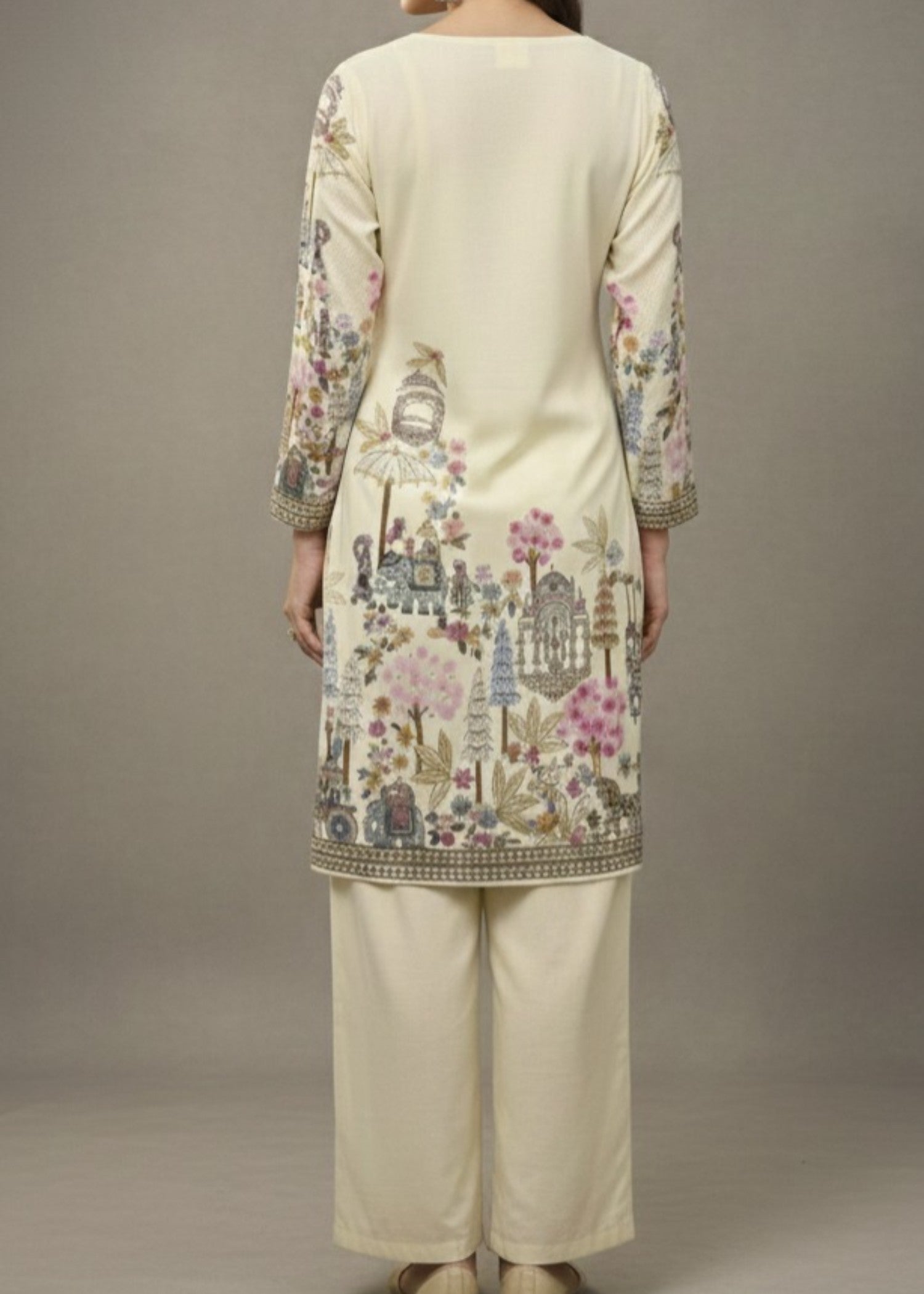 crepe Kurta Set in Beige