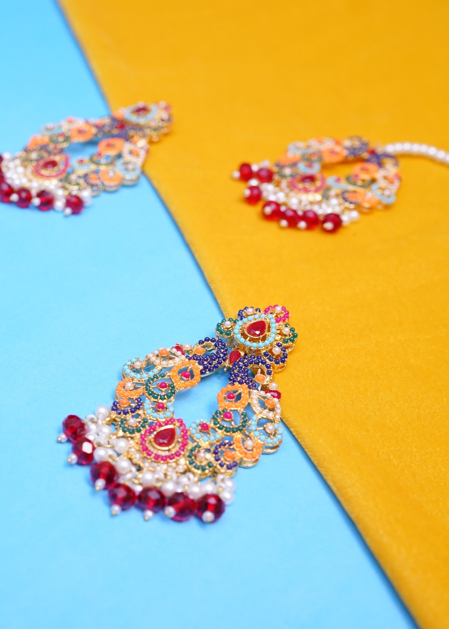 Jewelry Set in Sea green, pearl white, ruby red Color by - Trendy Women Jewelry Set QAT8623