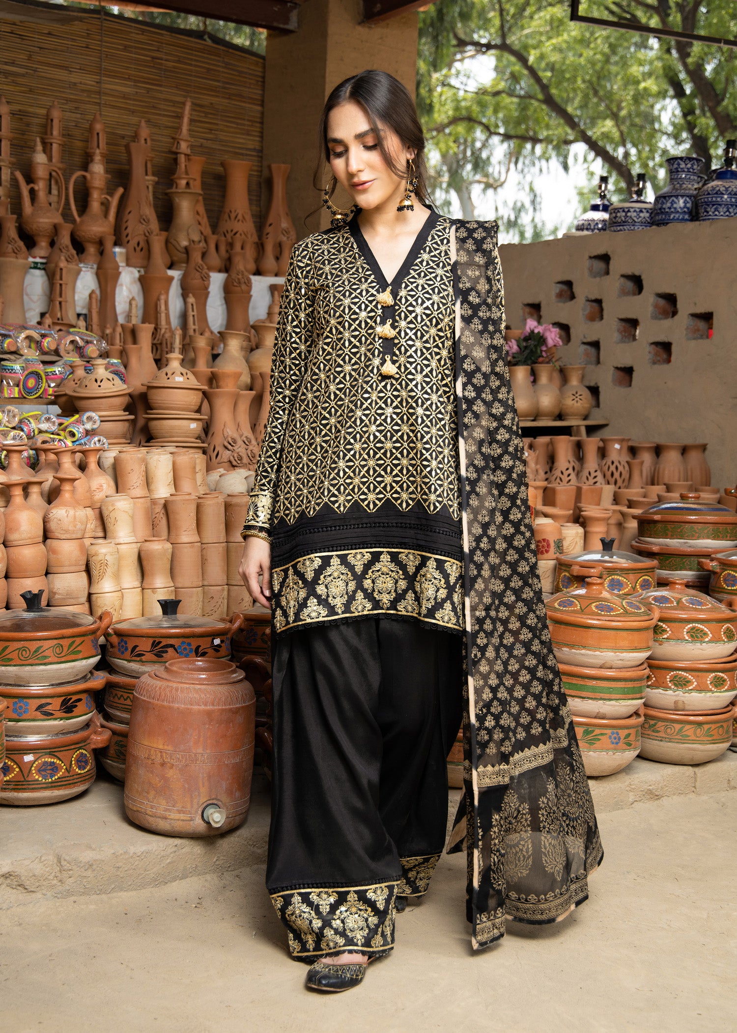 viscose Kurta Set in Black
