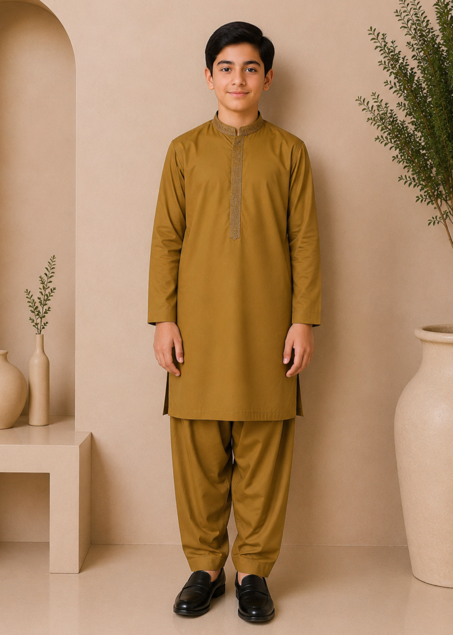 wash & wear Kurta Set in Golden brown