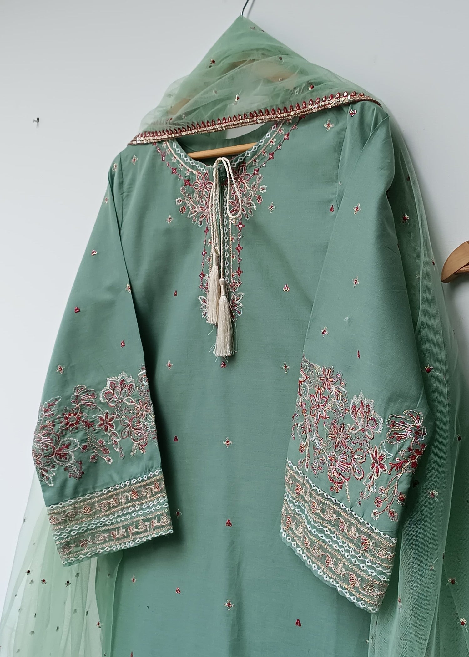 cotton Kurta Set in Pastel green