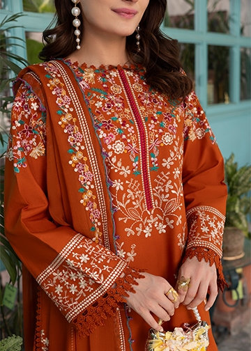 textured lawn Kurta Set in Burnt orange