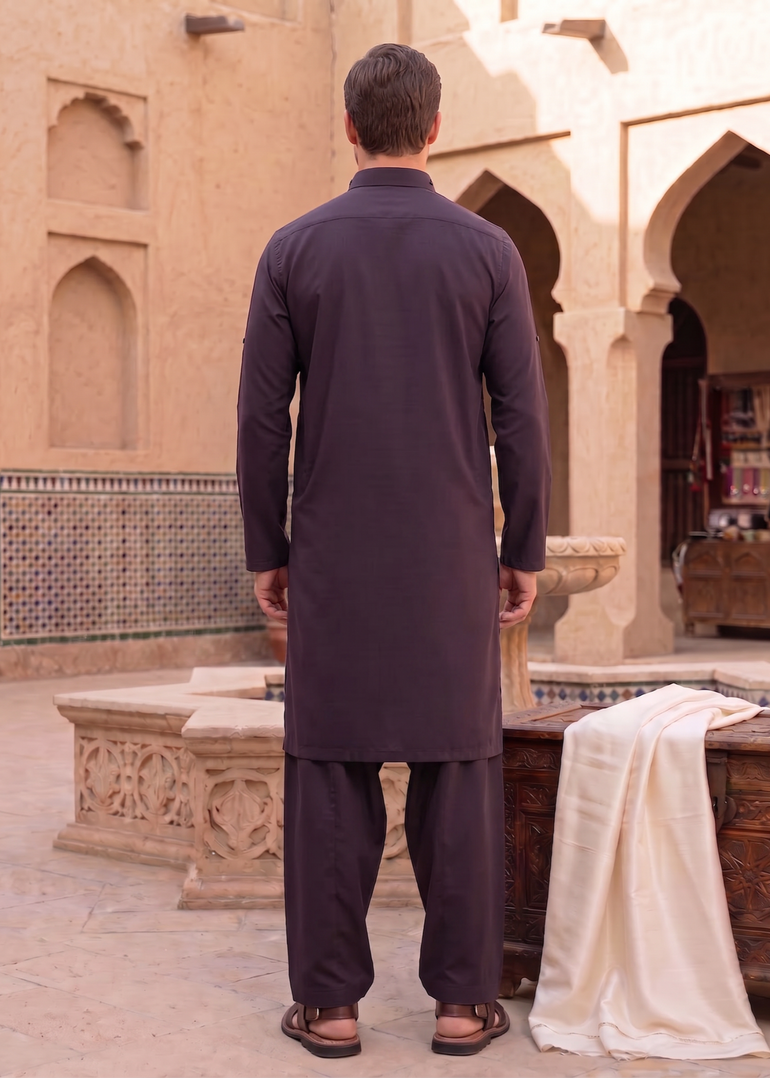 wash & wear Shalwar Kameez in Egg plant by Satarstudiocouture