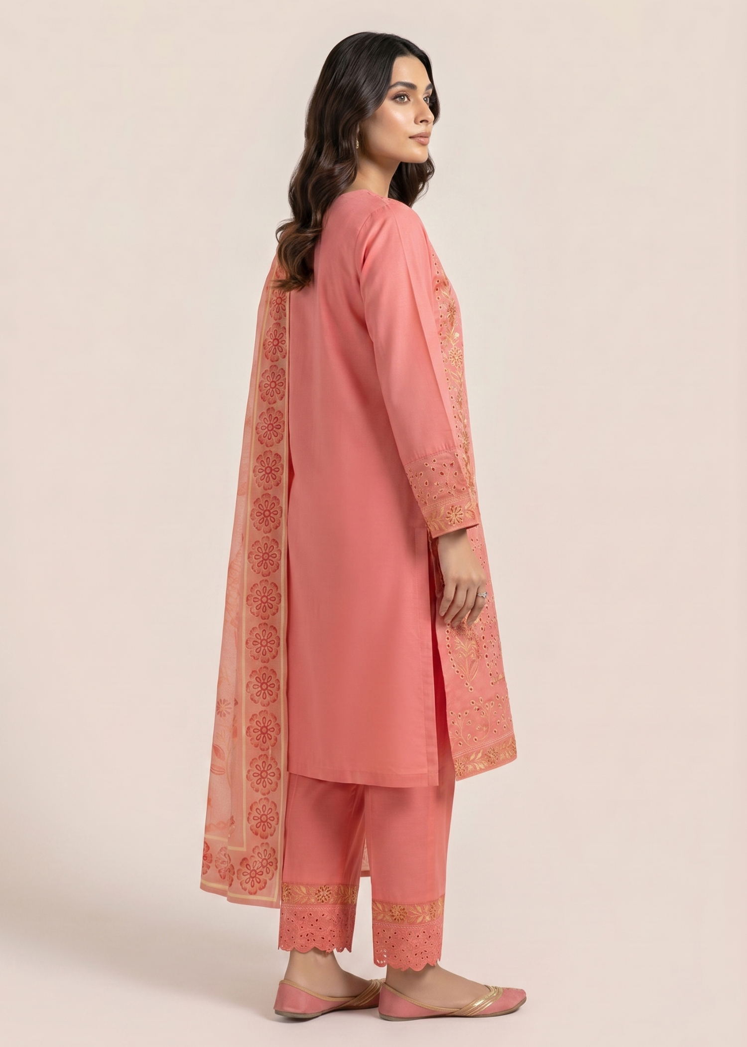 cotton dobby Kurta Set in Pink sherbert
