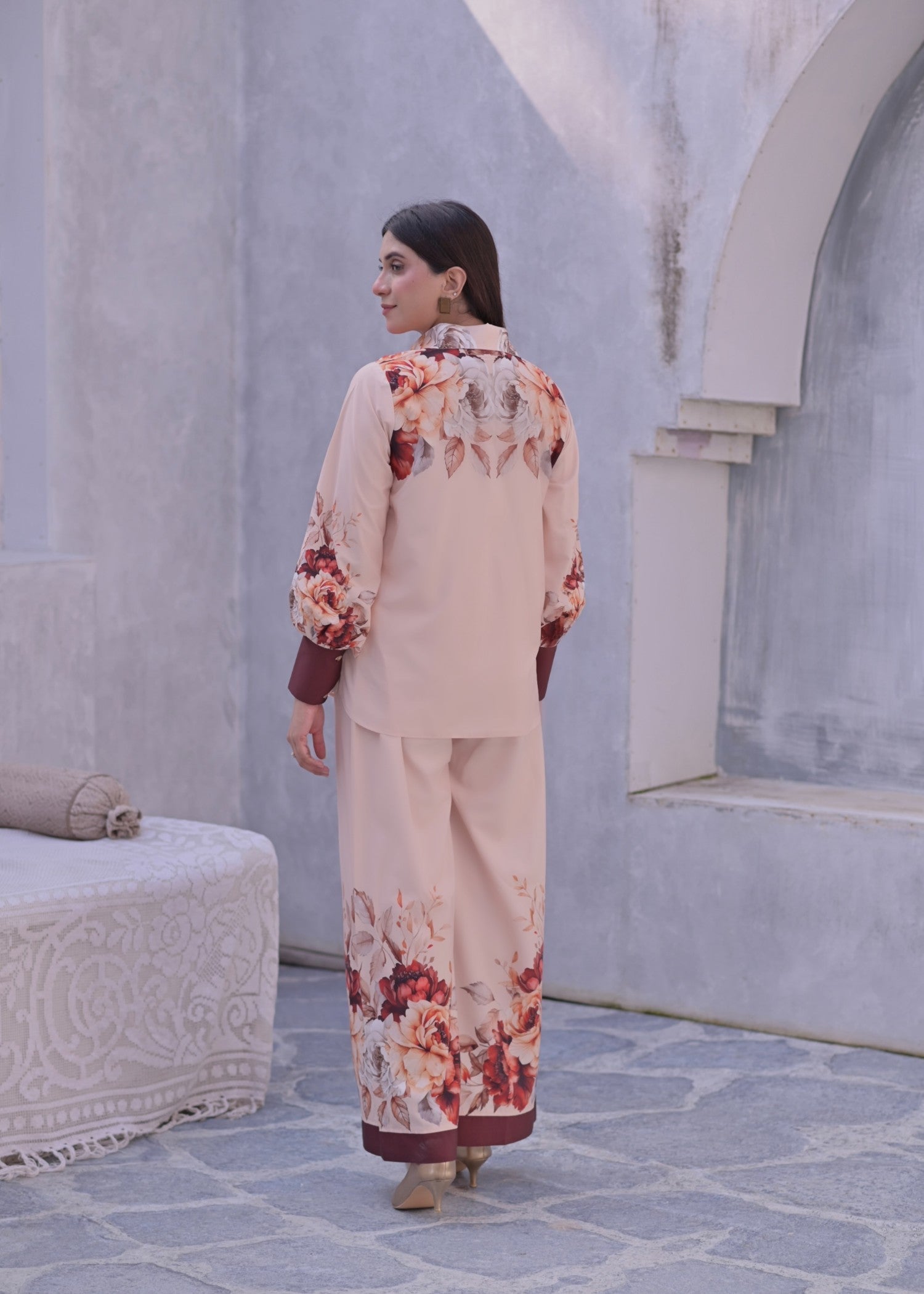 crepe Co ord Sets in Peach orange
