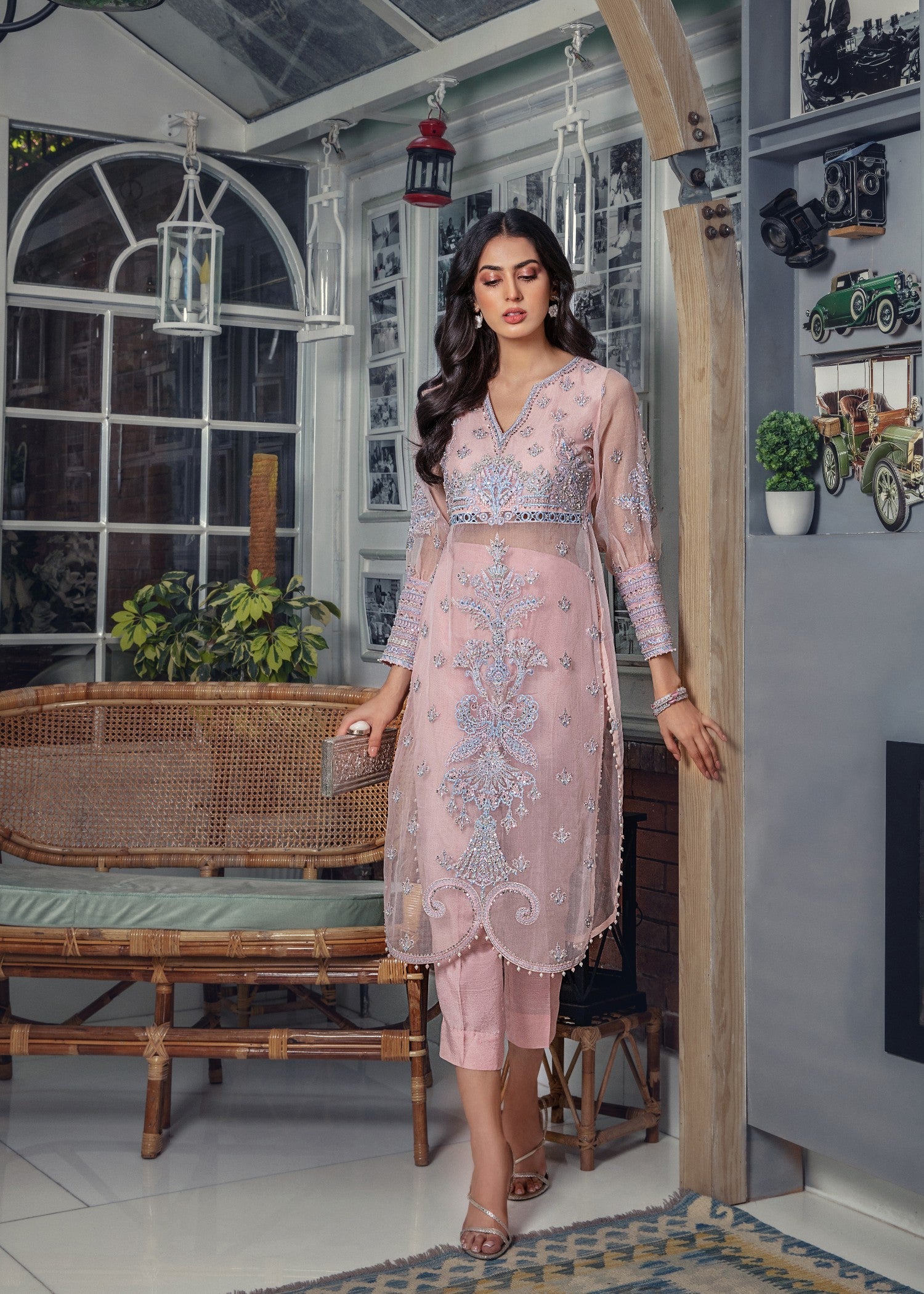 organza Kurta Set in Pink