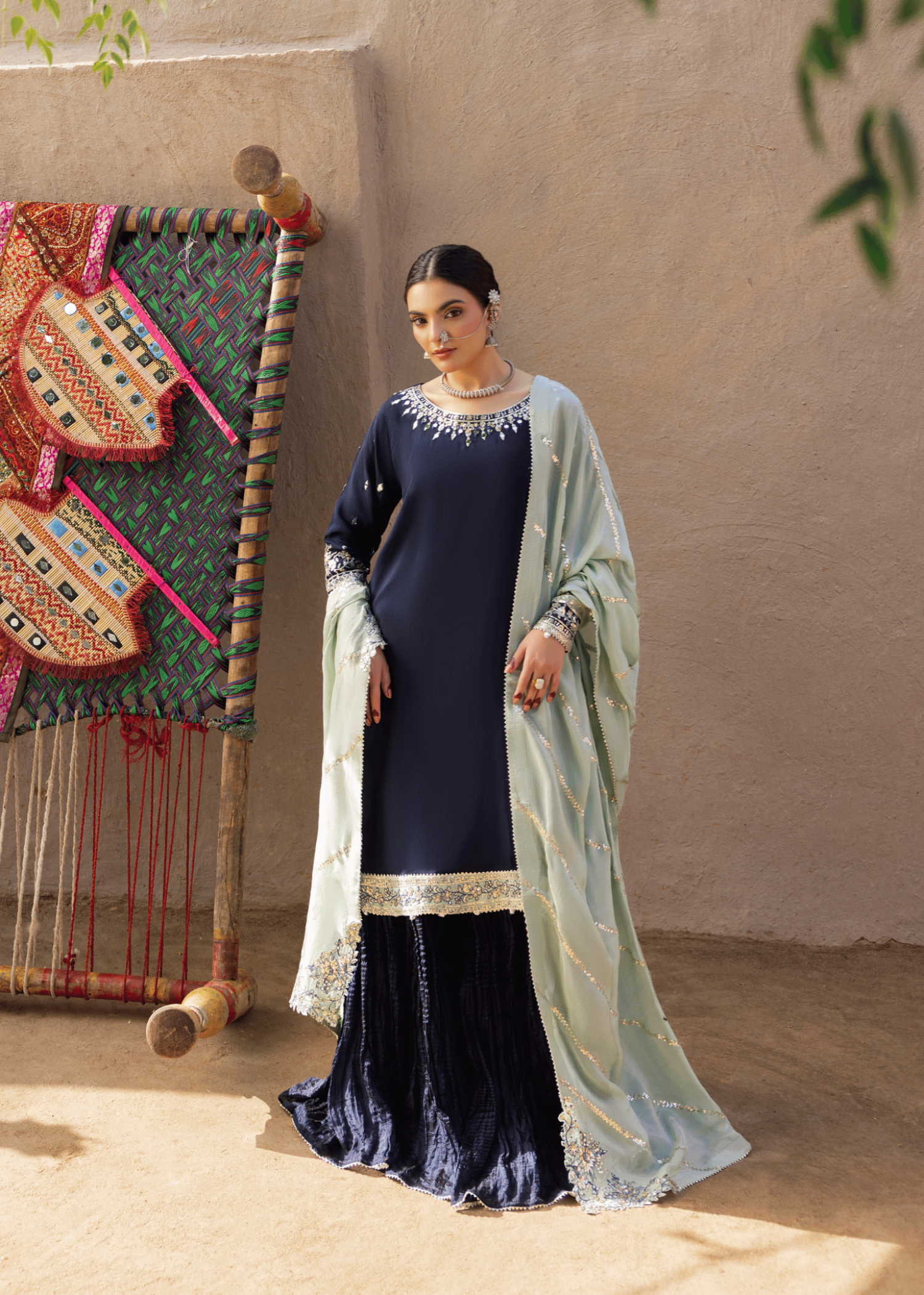 raw silk Sharara in Blue