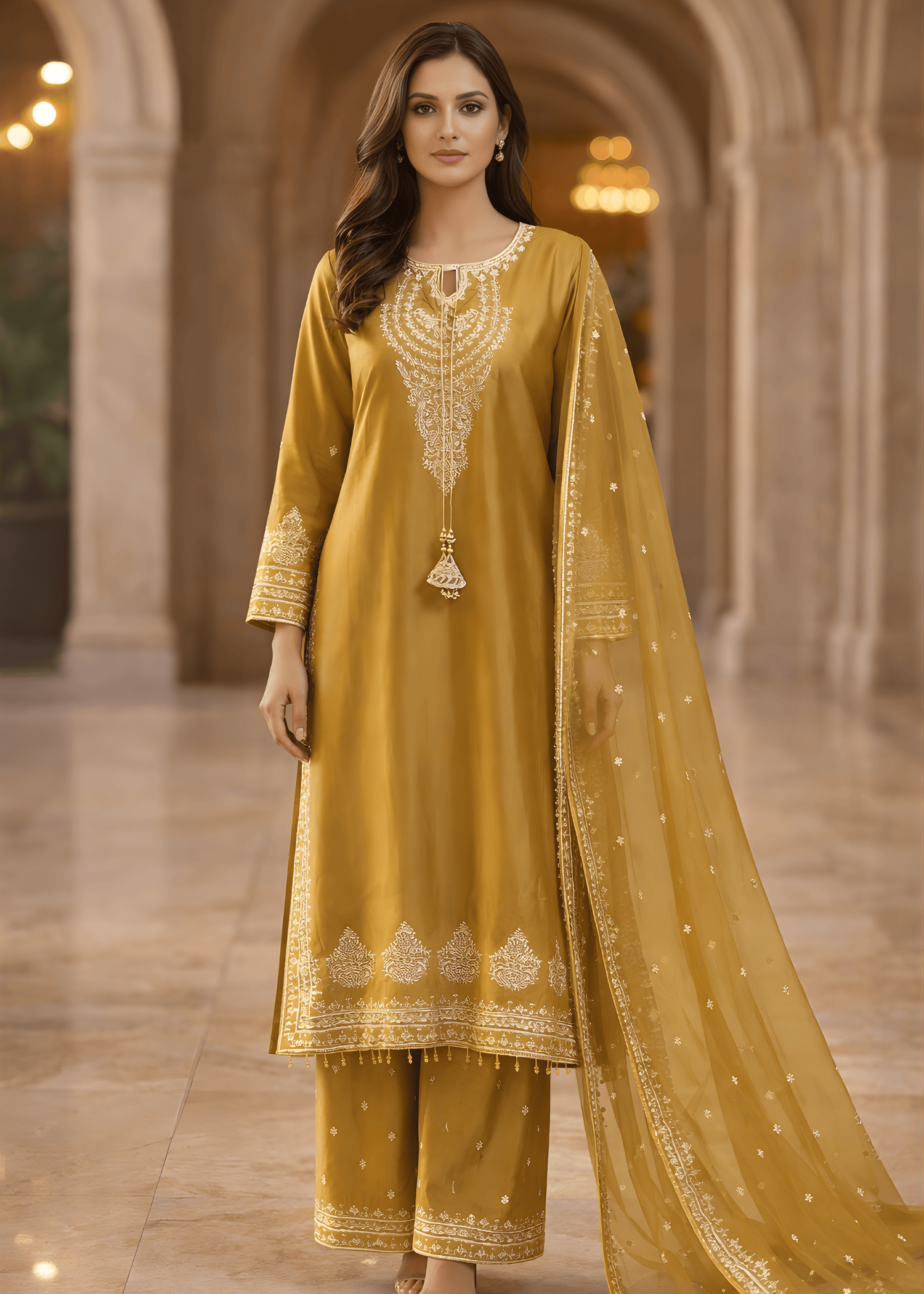 silk Kurta Set in Goldenrod