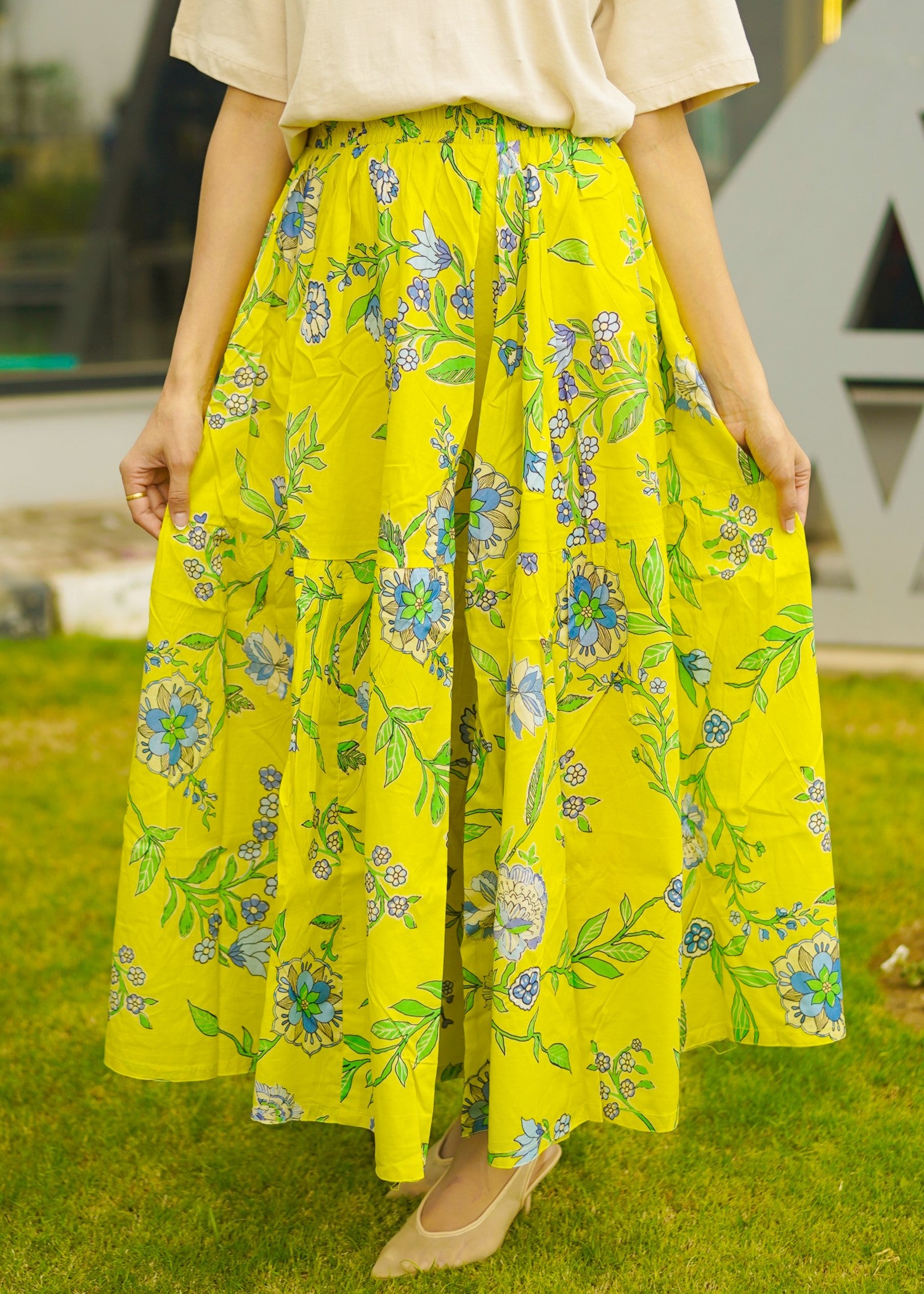 pure cotton Skirt in Chartreuse