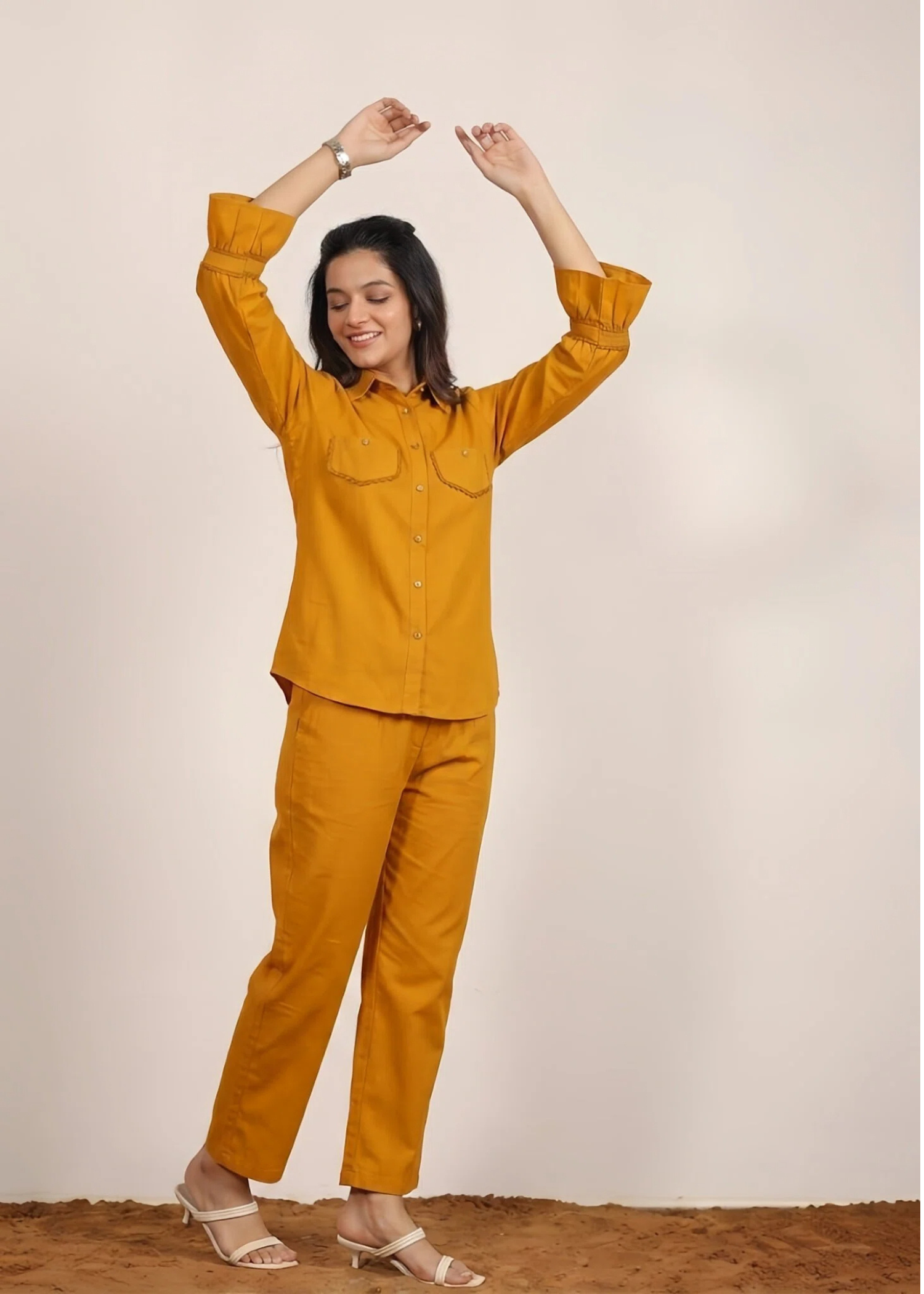 poly grip silk Co Ord Sets in Mustard