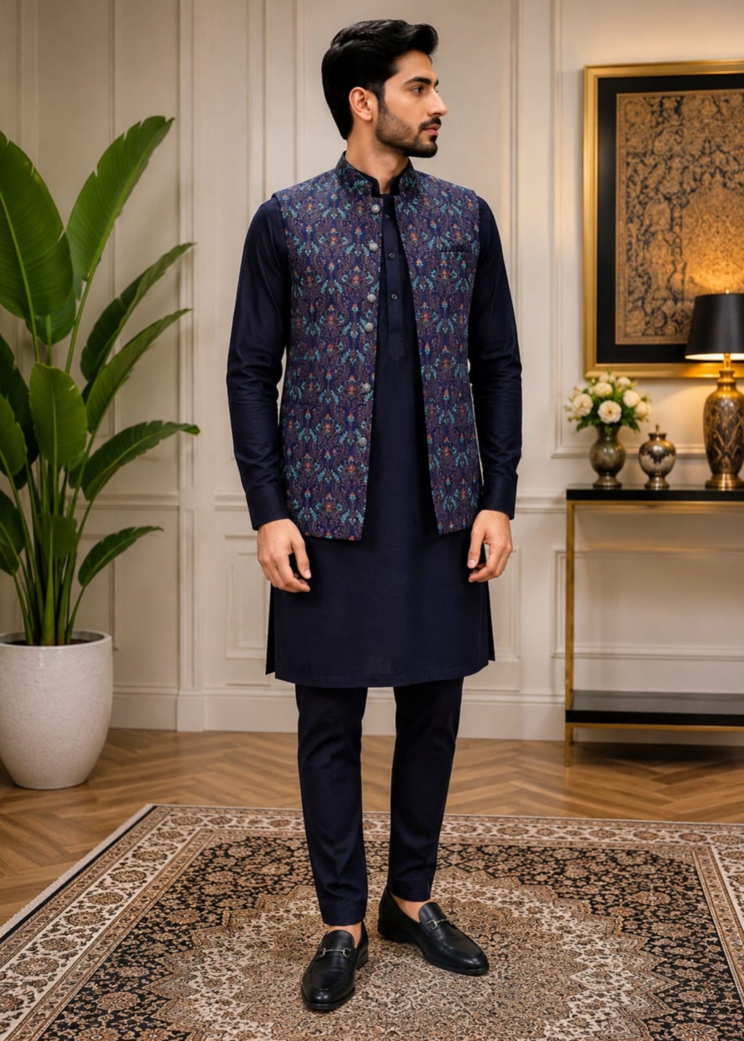 raw silk Waistcoat in Dark blue