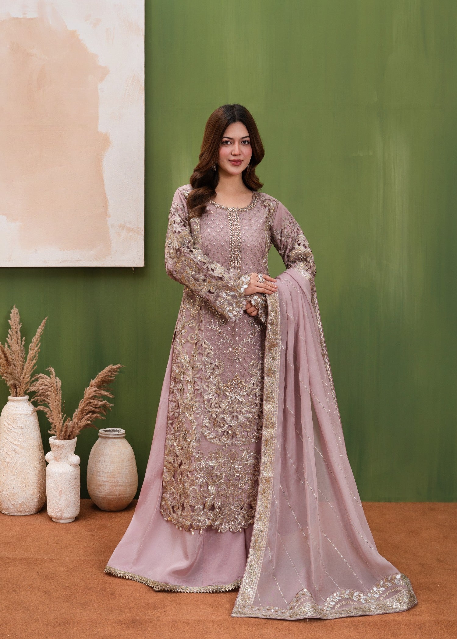 organza Sharara in Indian pink