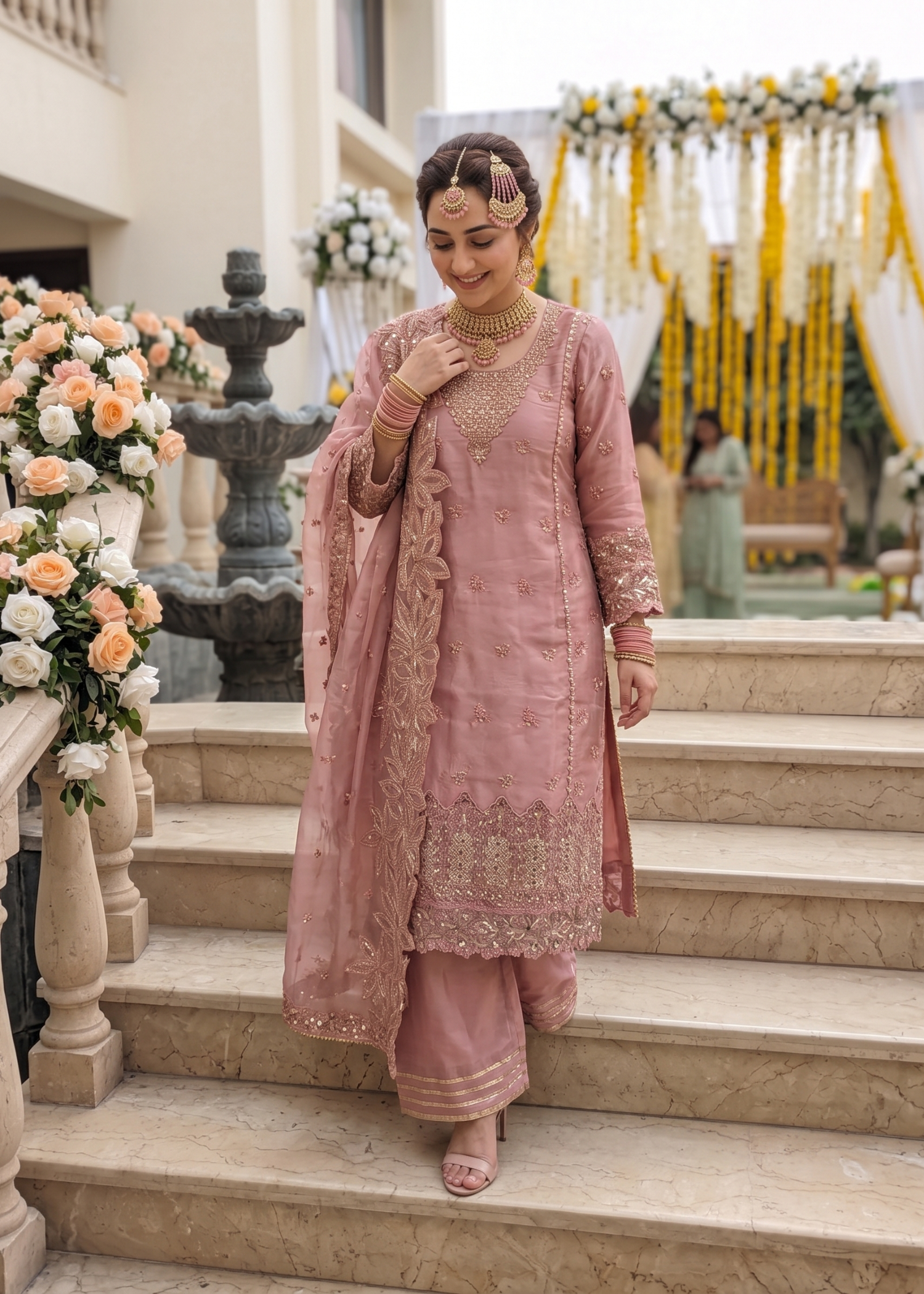 cotton silk Kurta Set in Flamingo