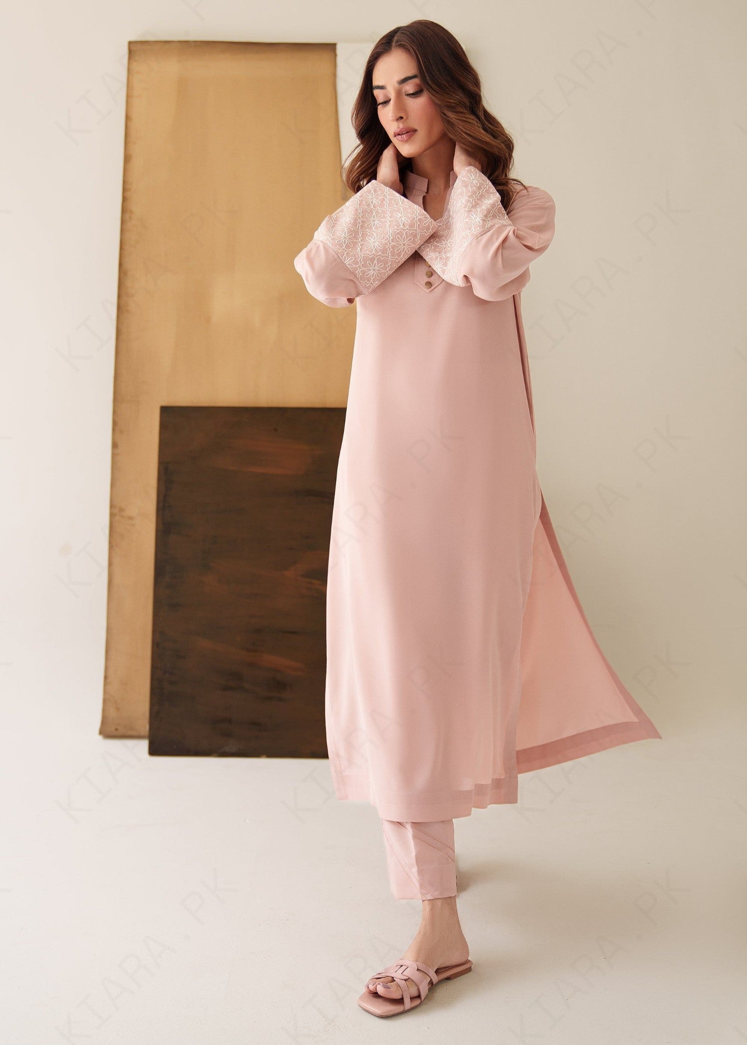tropical Kurta Set in Baby pink
