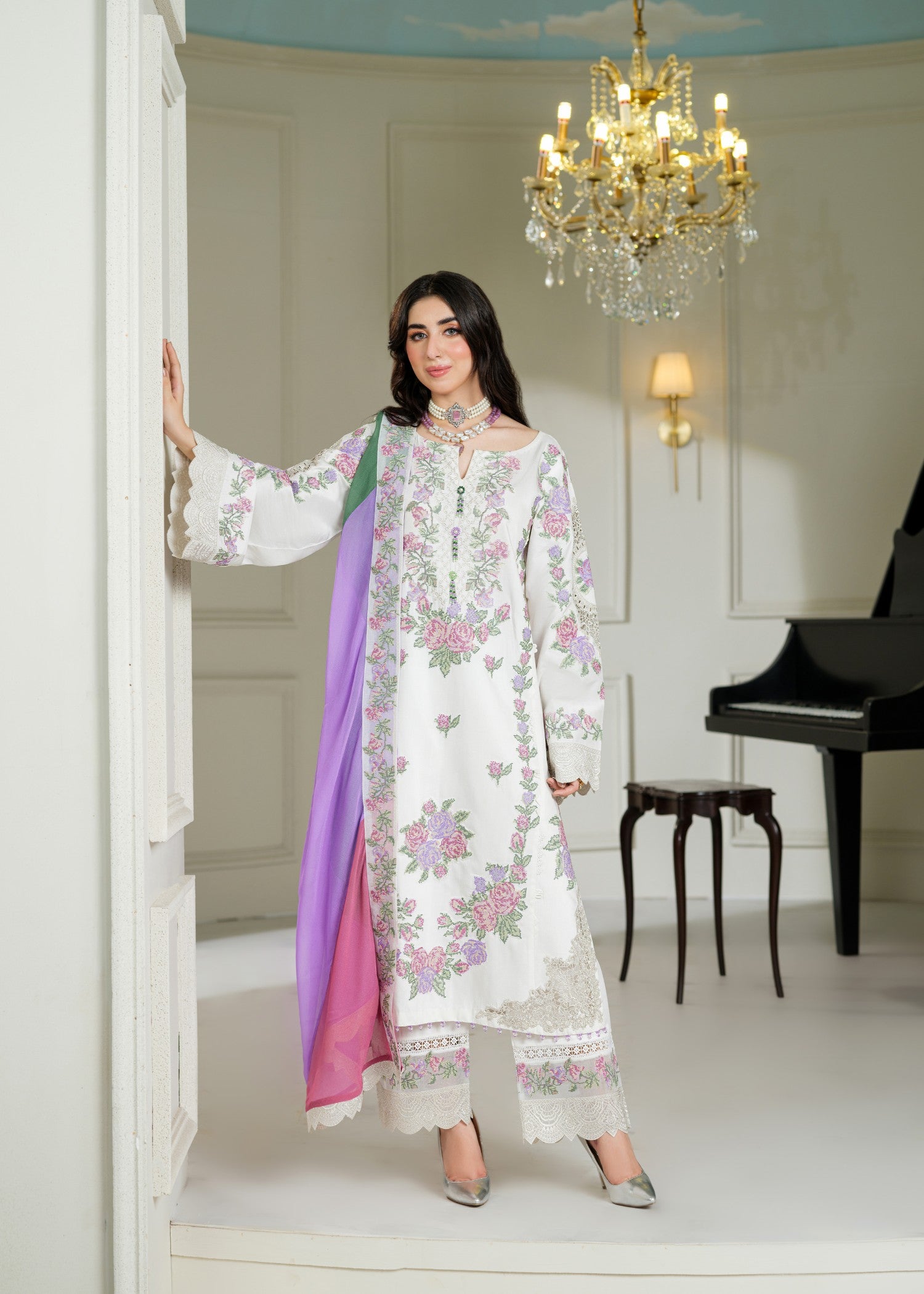 cambric cotton Kurta Set in White