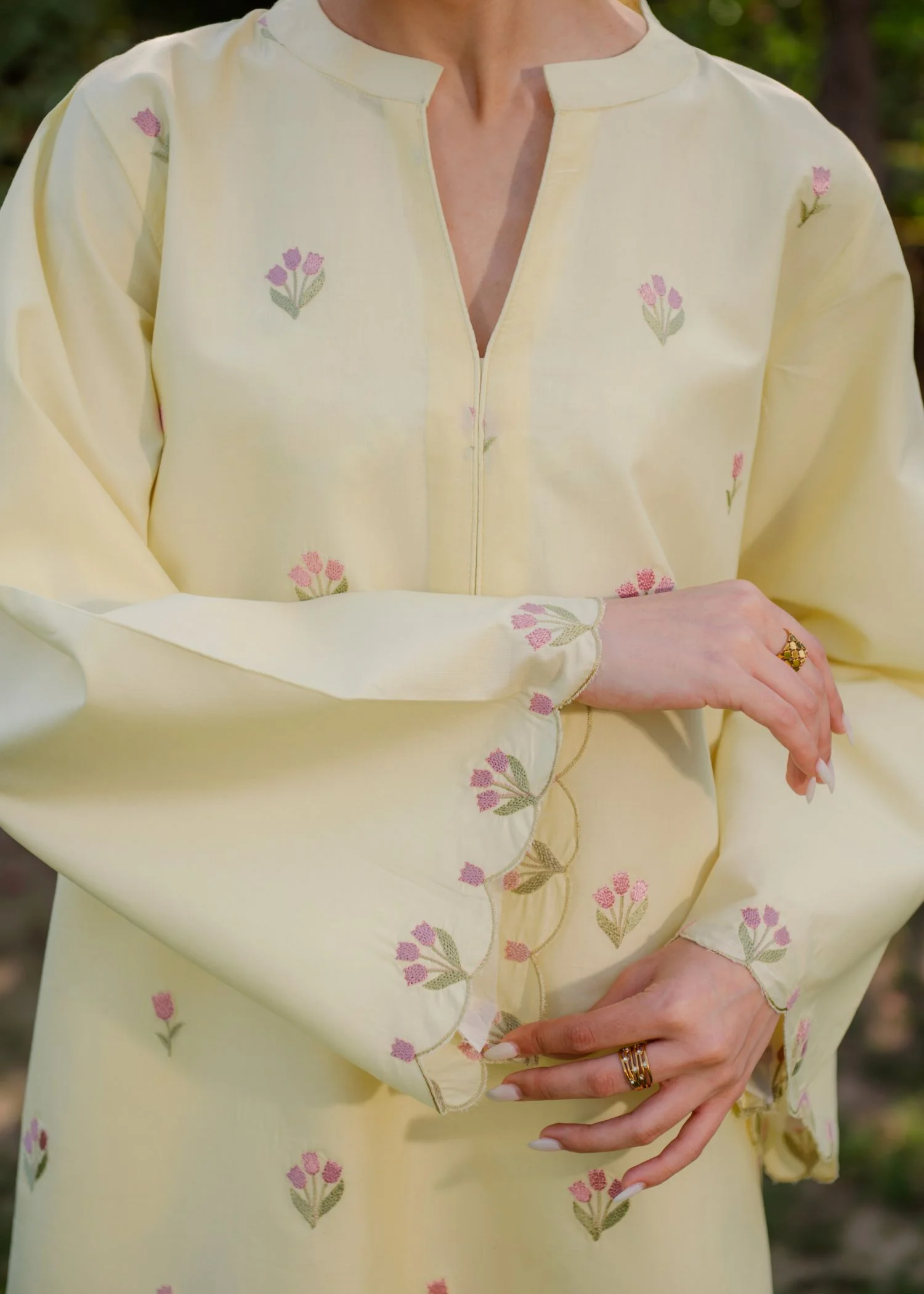 pure cotton Kurta Set in Light yellow