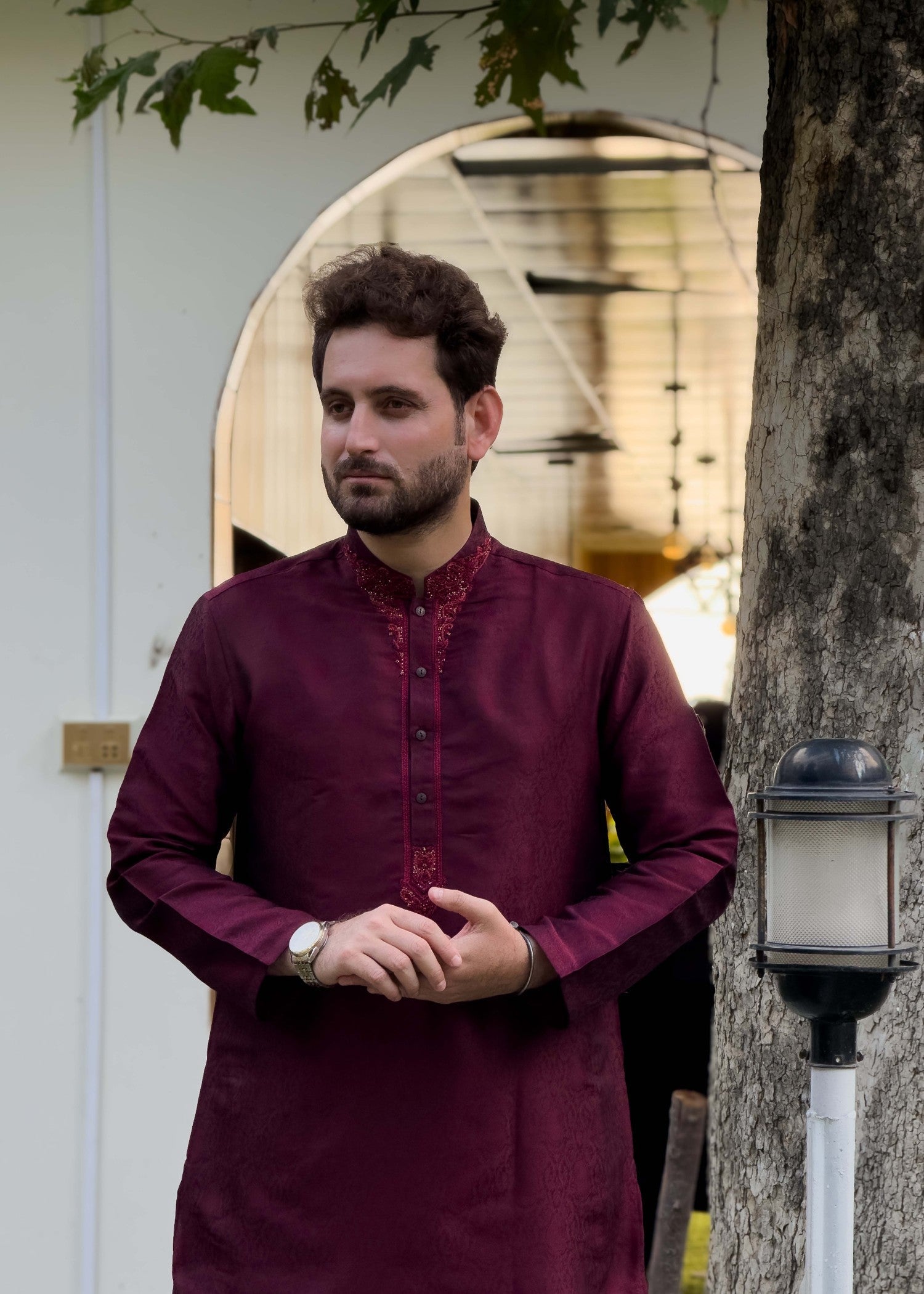 traditional jamawar Kurta in Maroon