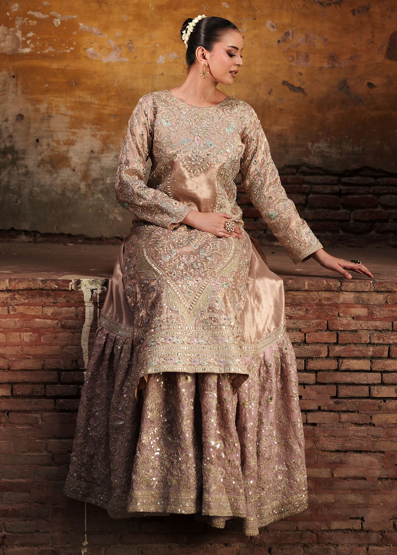 viscose Gharara in Blush pink