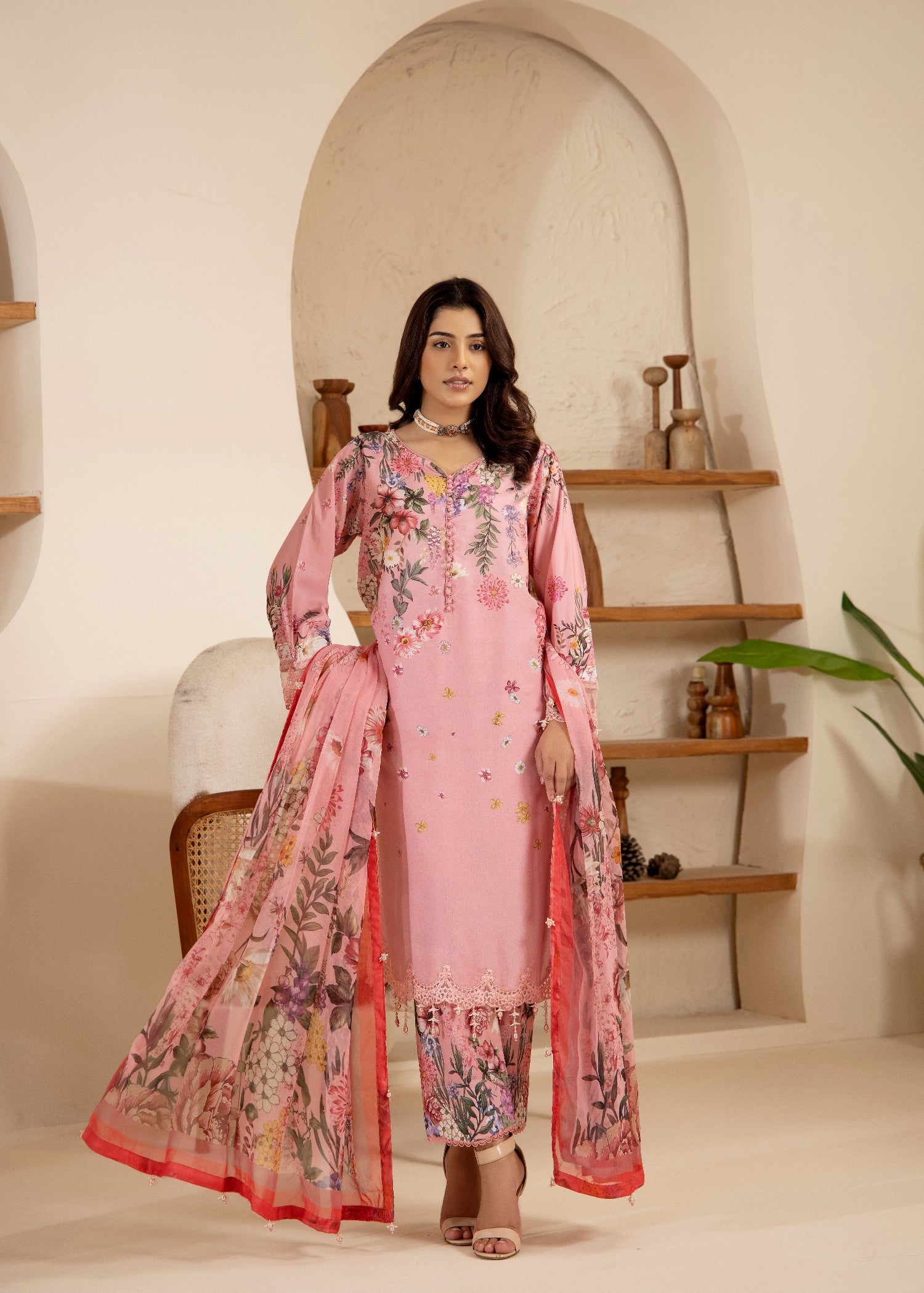 poly silk Kurta Set in Pink