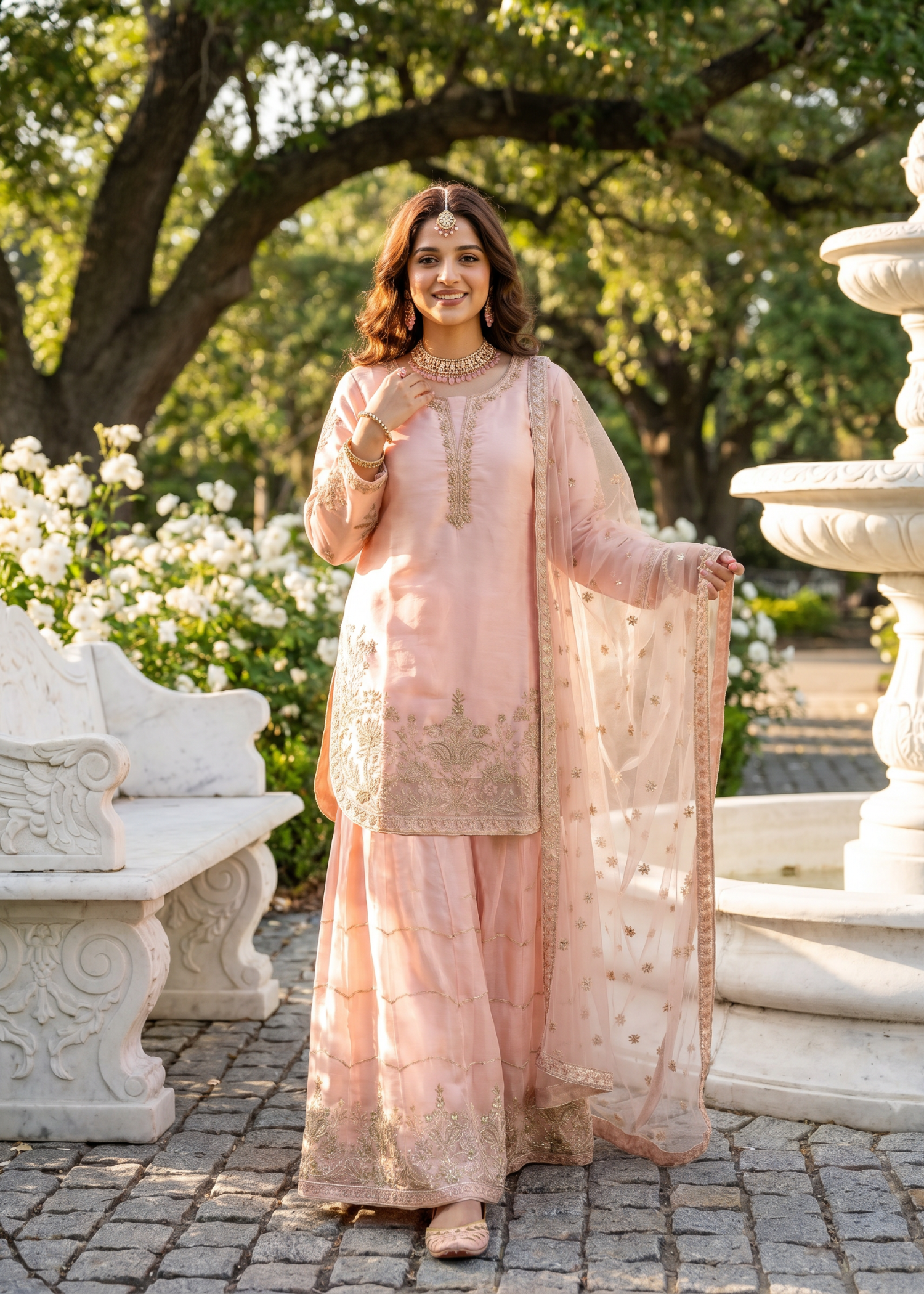 tissue silk Sharara in Peach pink