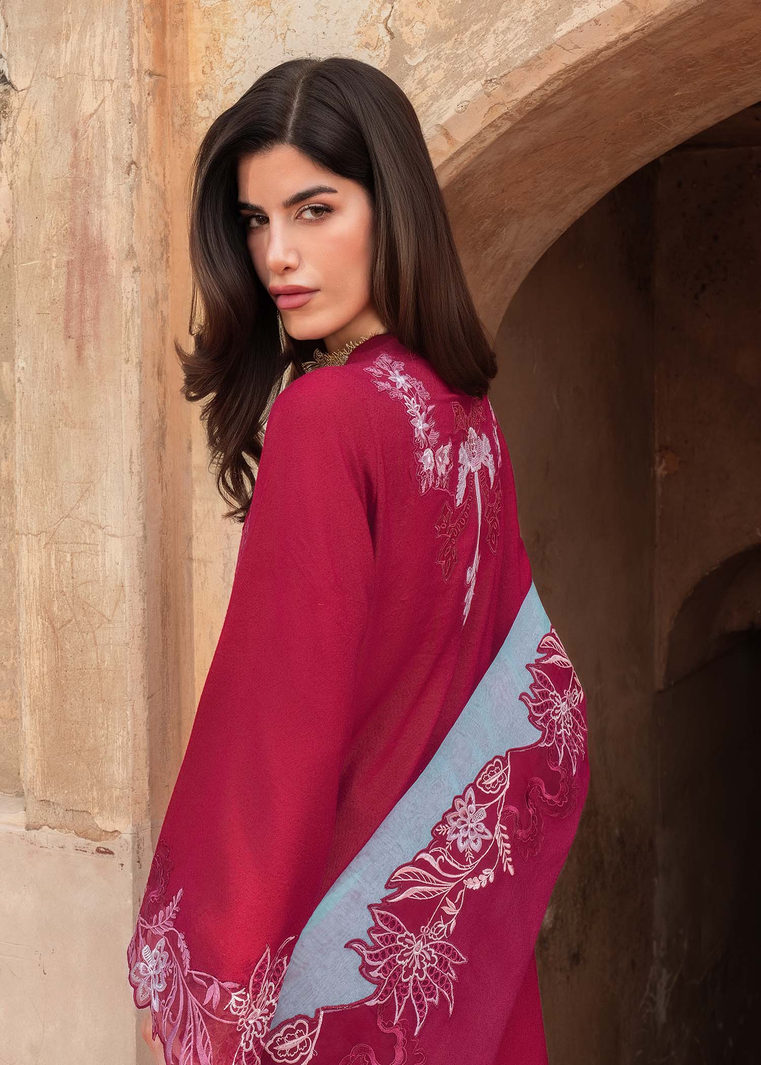 karandi Unstitched in Shocking pink