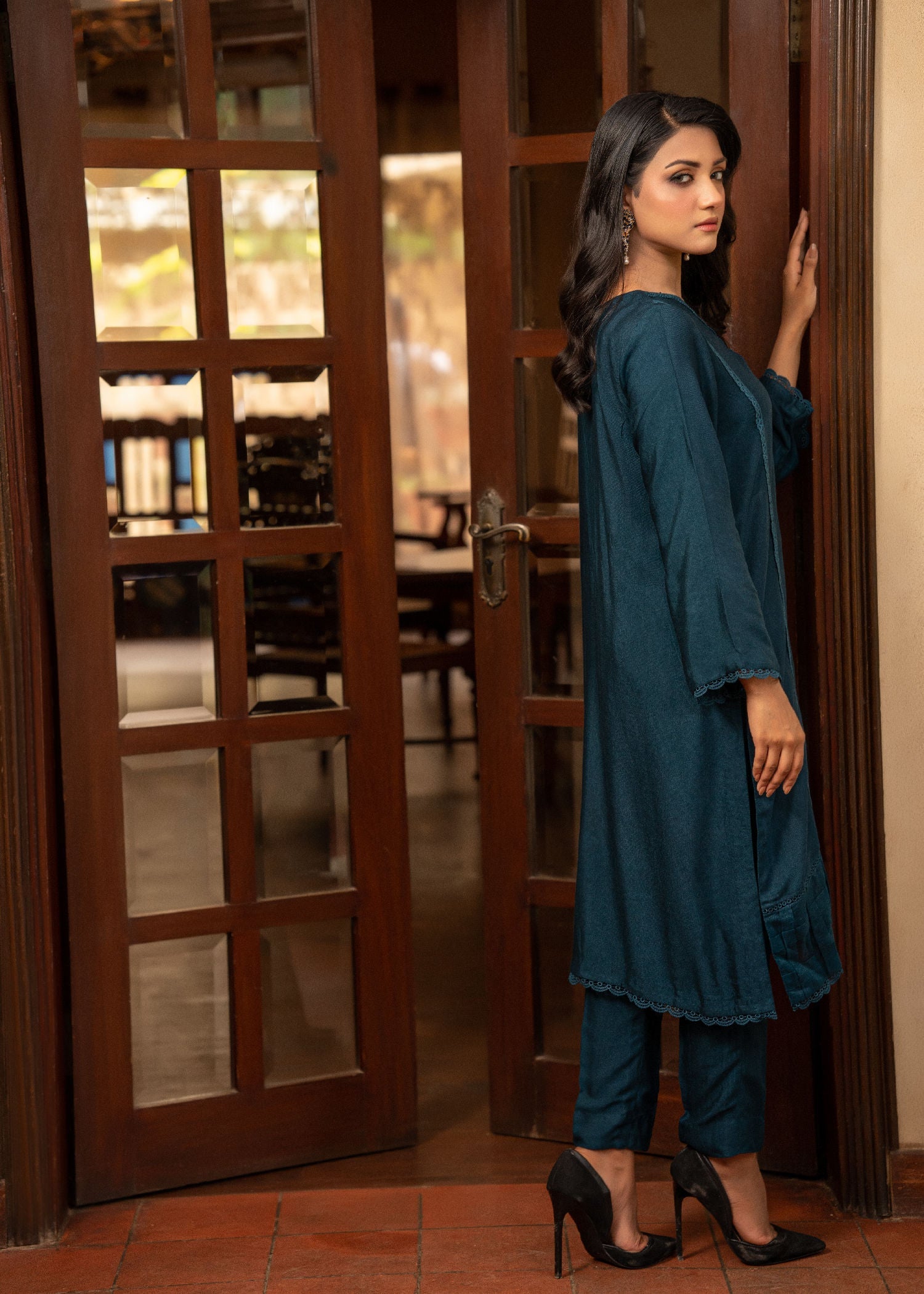 cotton net Kurta Set in Teal