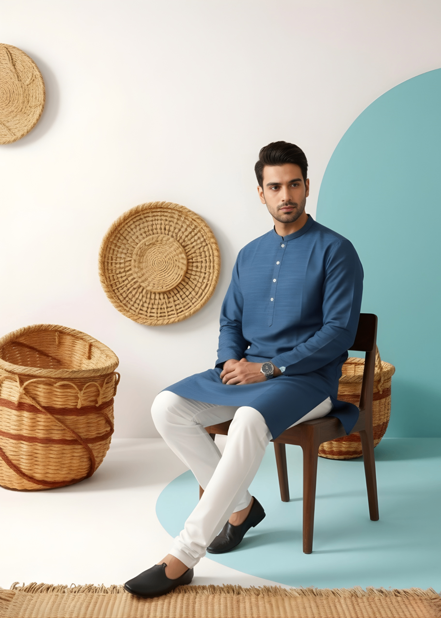 cotton linen Kurta in Moonlight blue