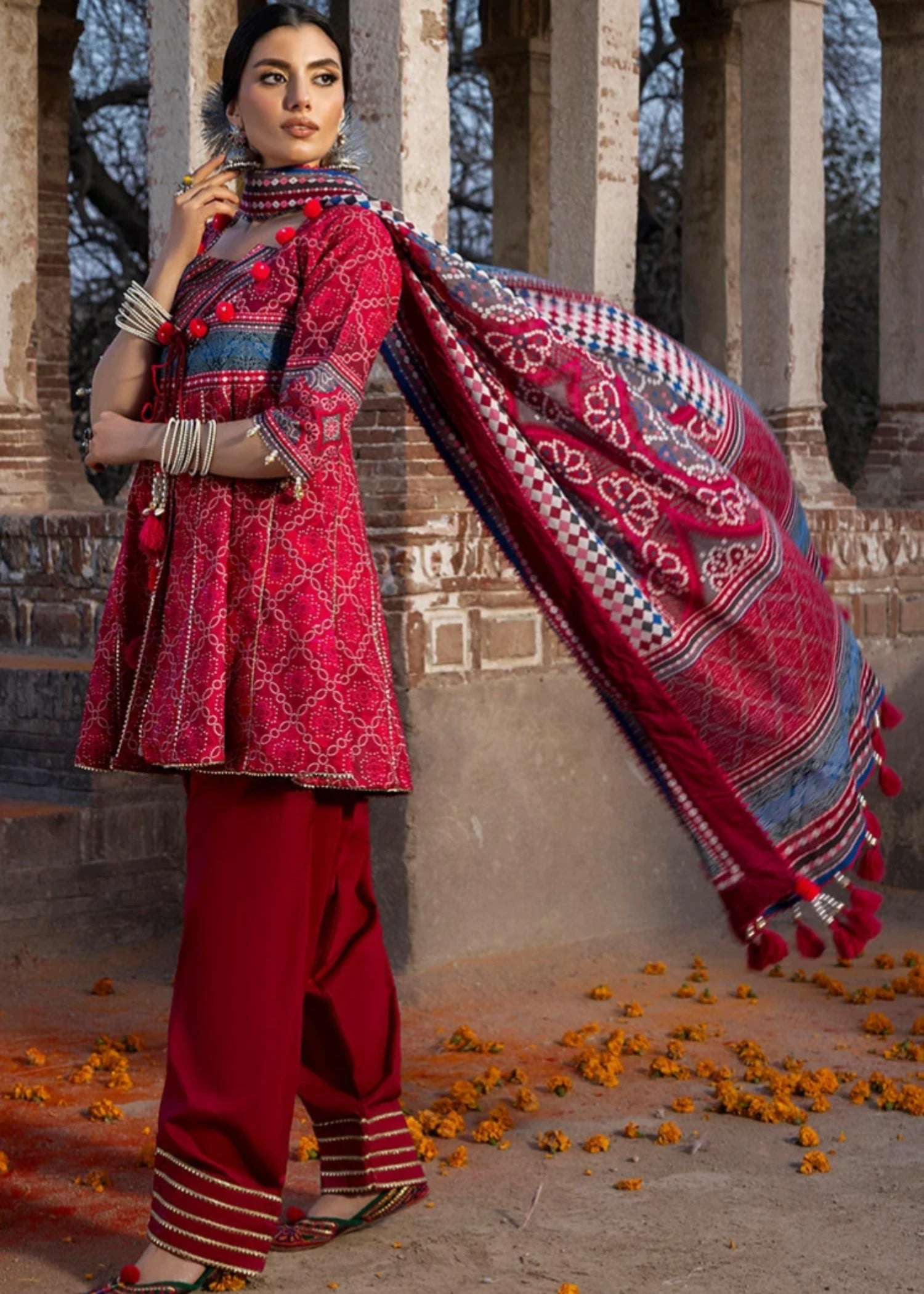 lawn Unstitched in Cherry red