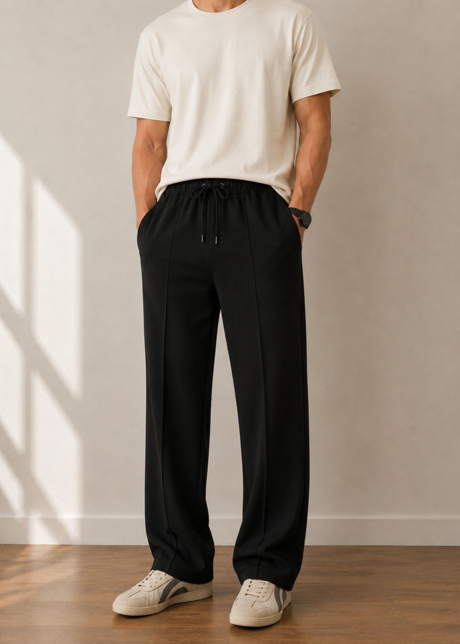 interlock knit Trousers in Black
