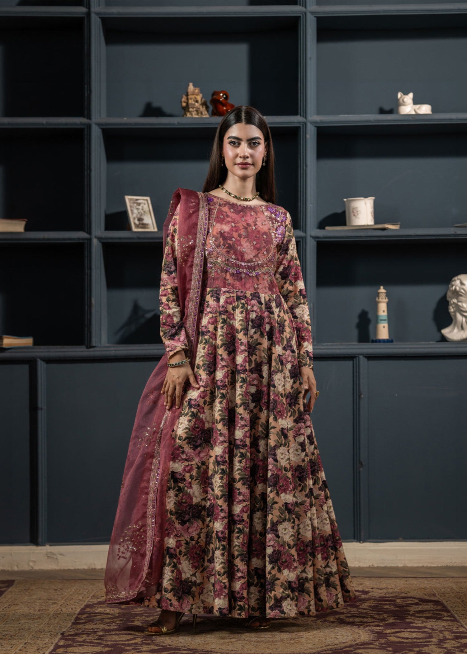 raw silk Pishwas in Peach orange