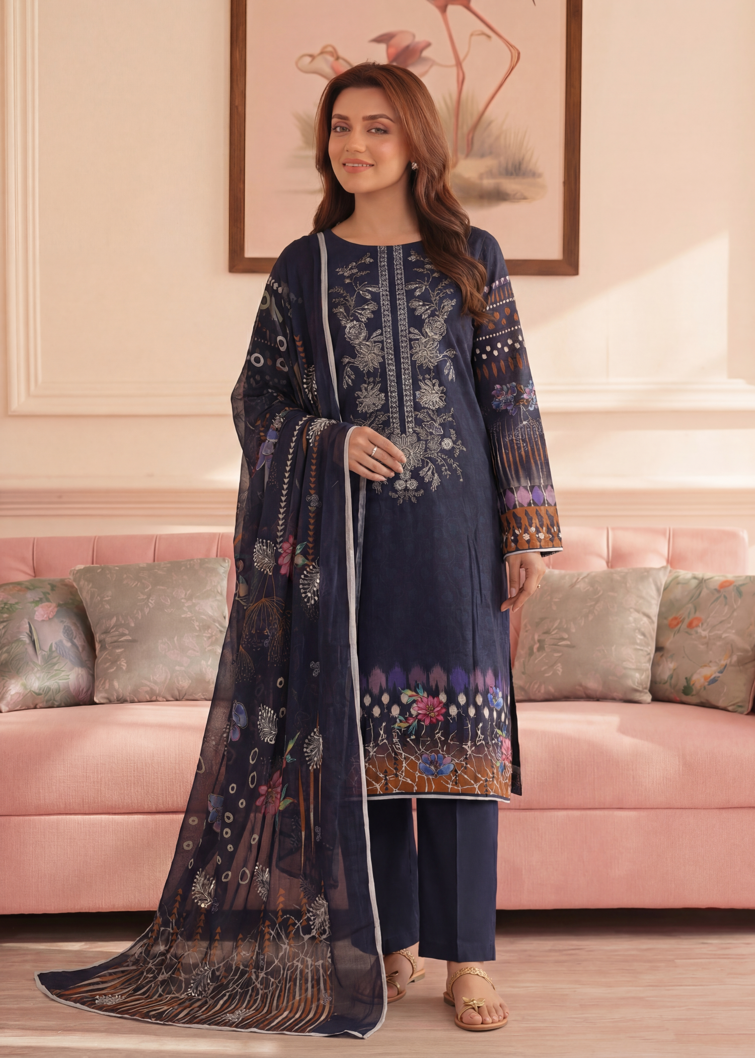 viscose Unstitched in Navy blue