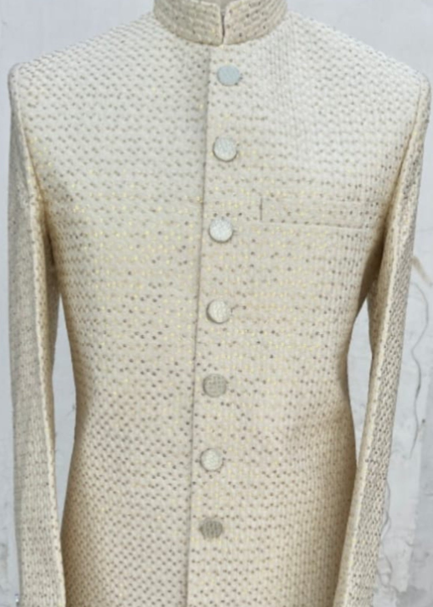 silk Sherwani in White, gold