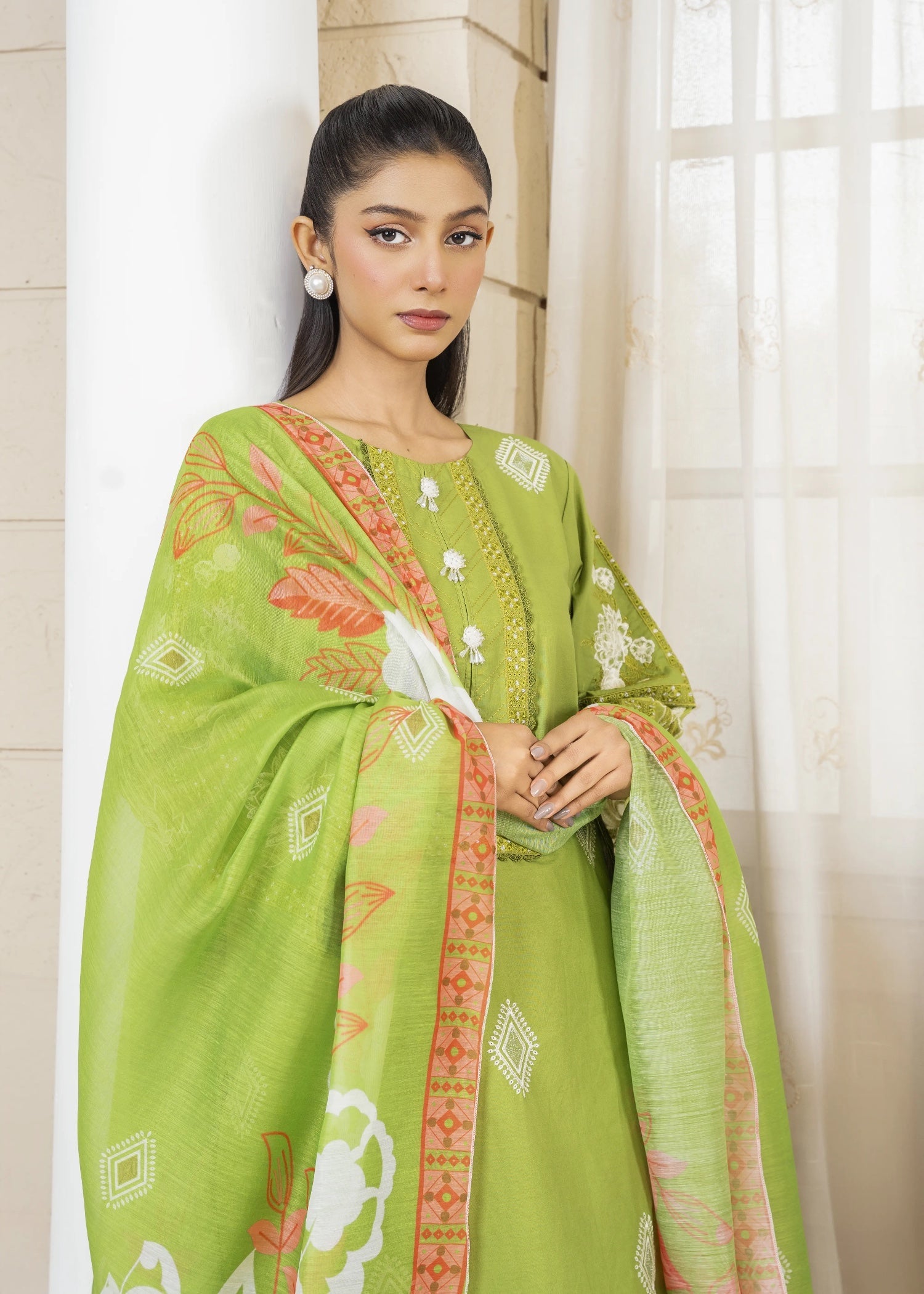 cotton Kurta Set in Key lime
