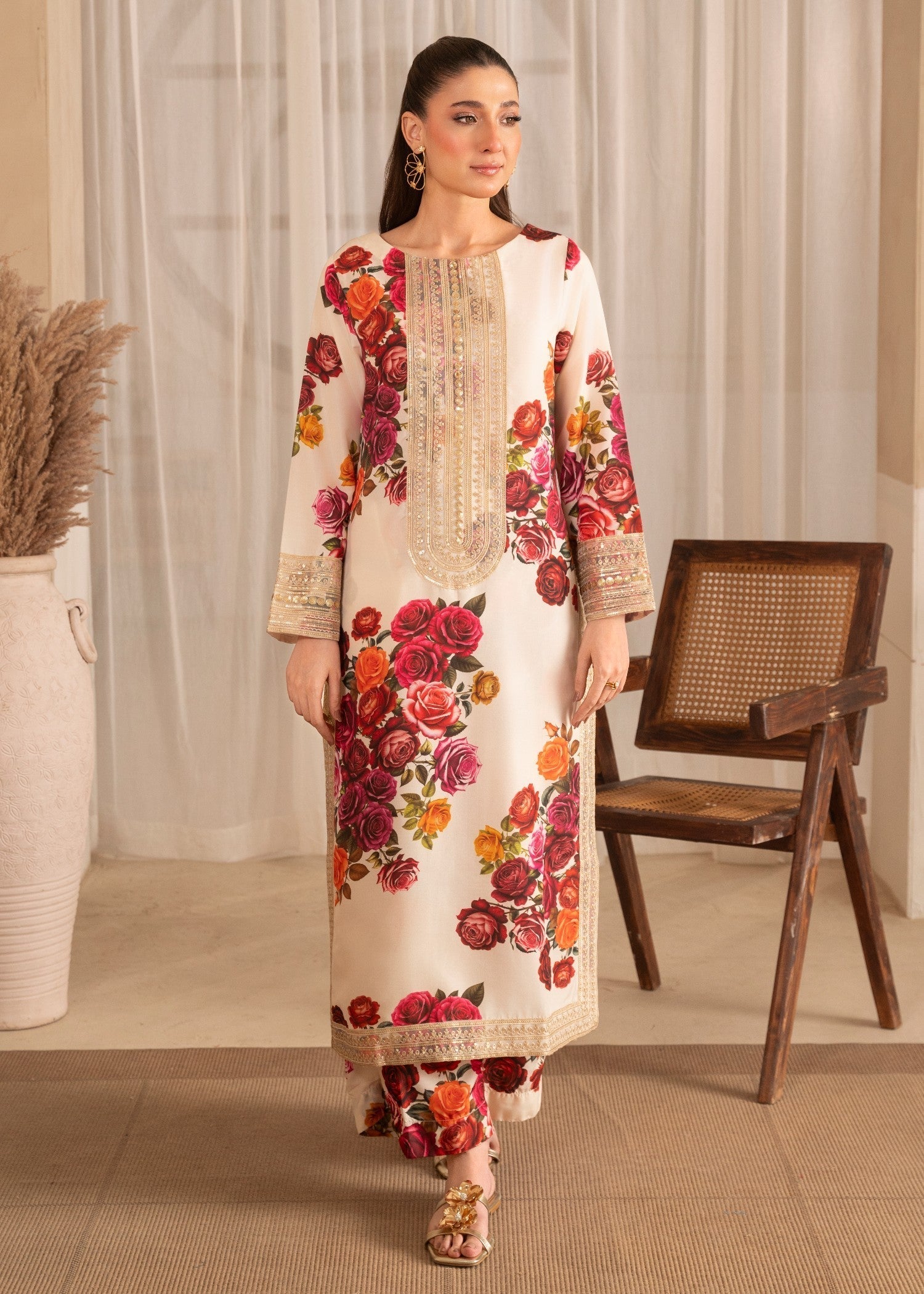 poly silk Co Ord Sets in Ivory