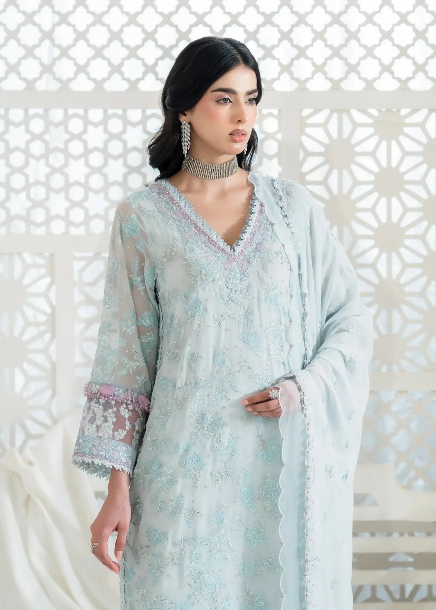 georgette chiffon Kurta Set in Ice blue