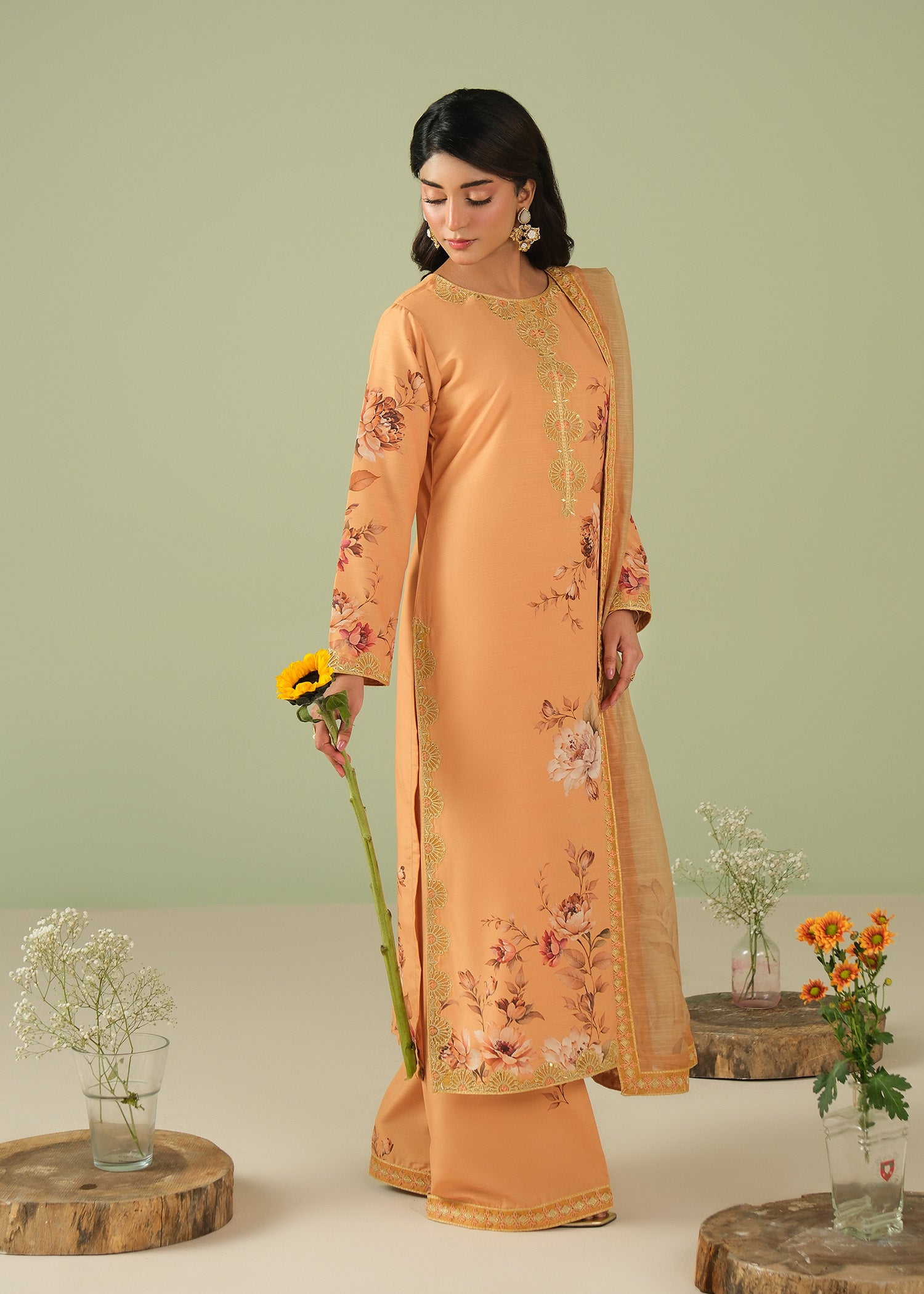 raw silk Kurta Set in Yellow-orange