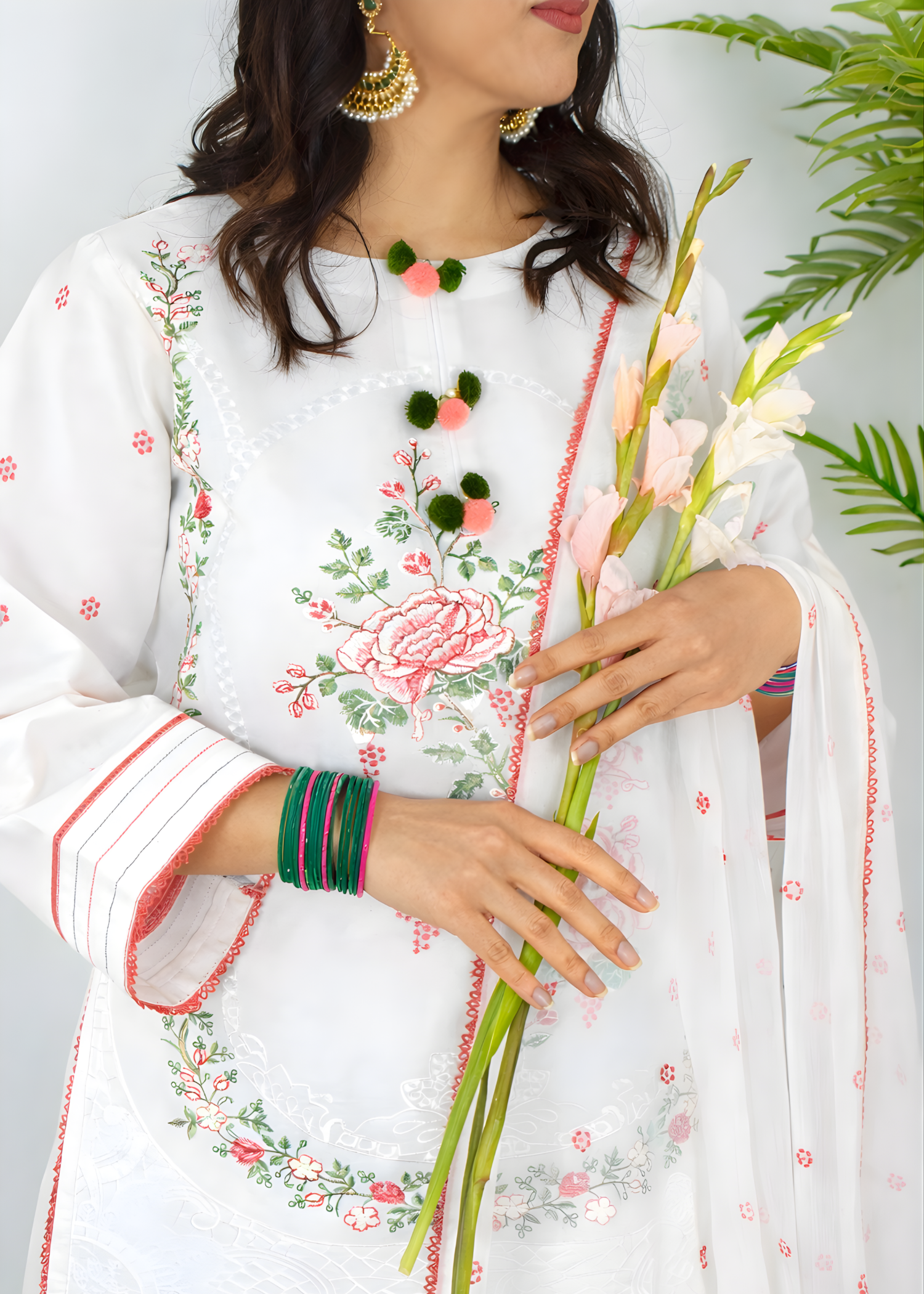 lawn cotton Kurta Set in White