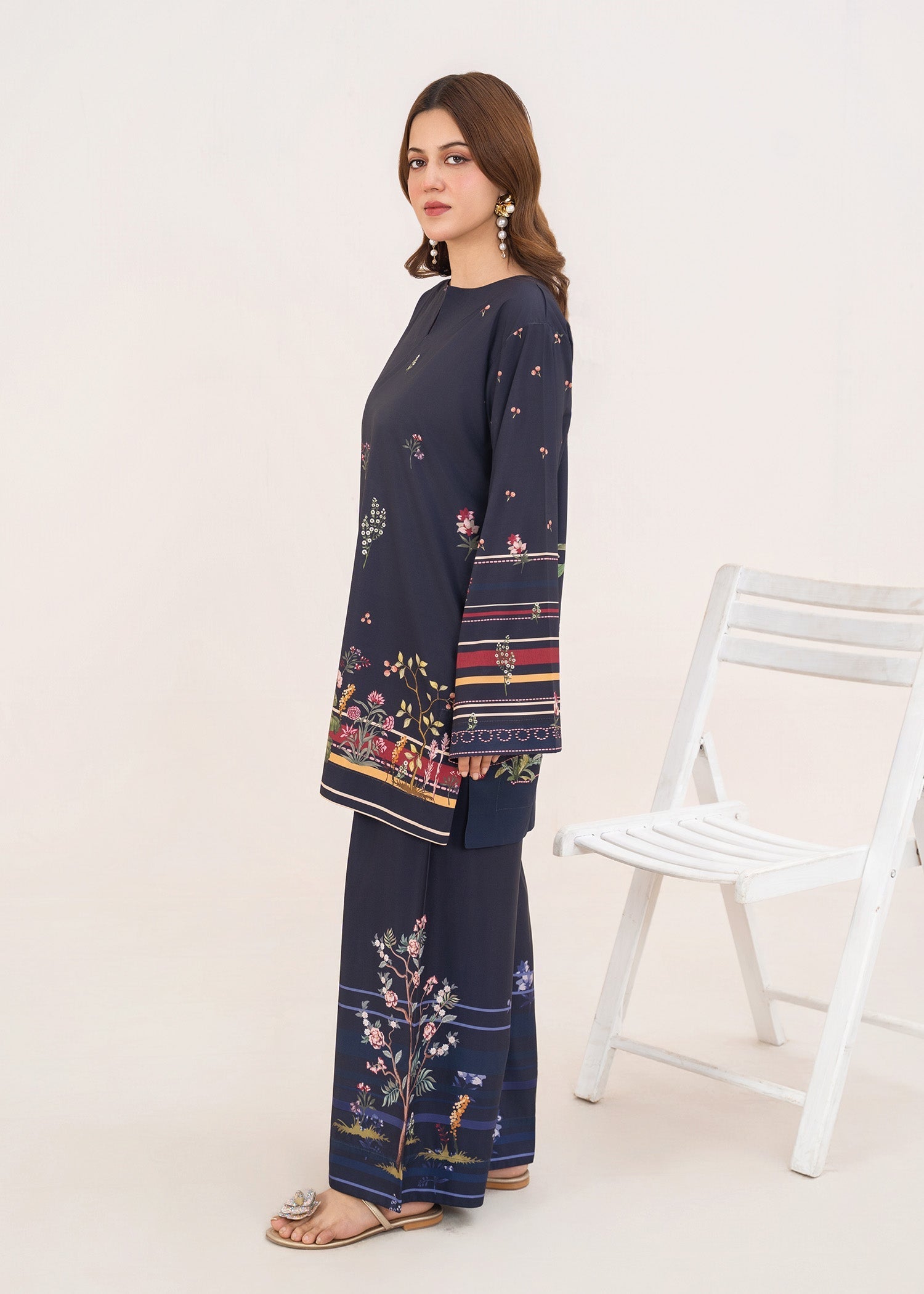 poly lawn Co Ord Sets in Navy blue