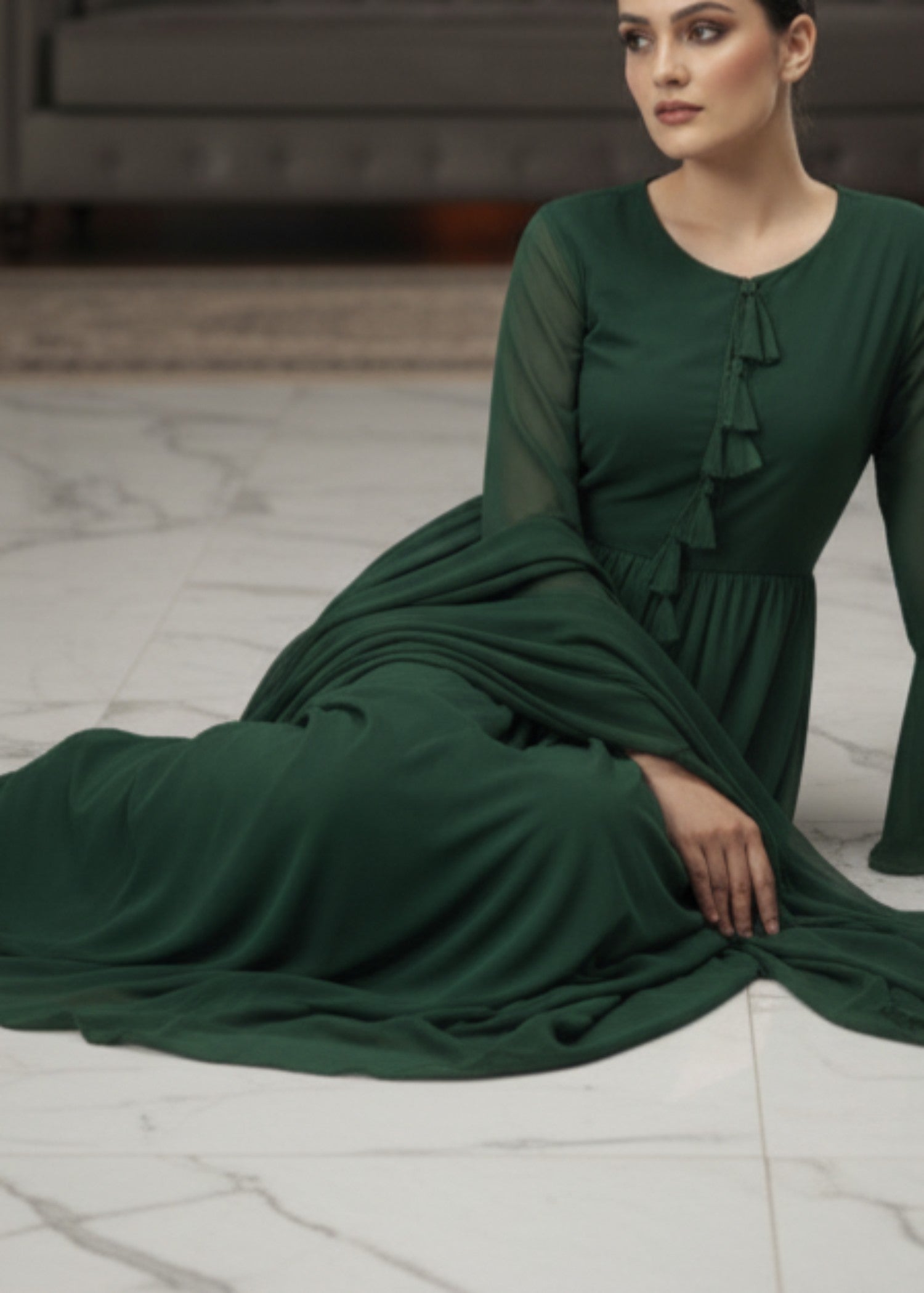 crinkle chiffon Maxi in Dark green
