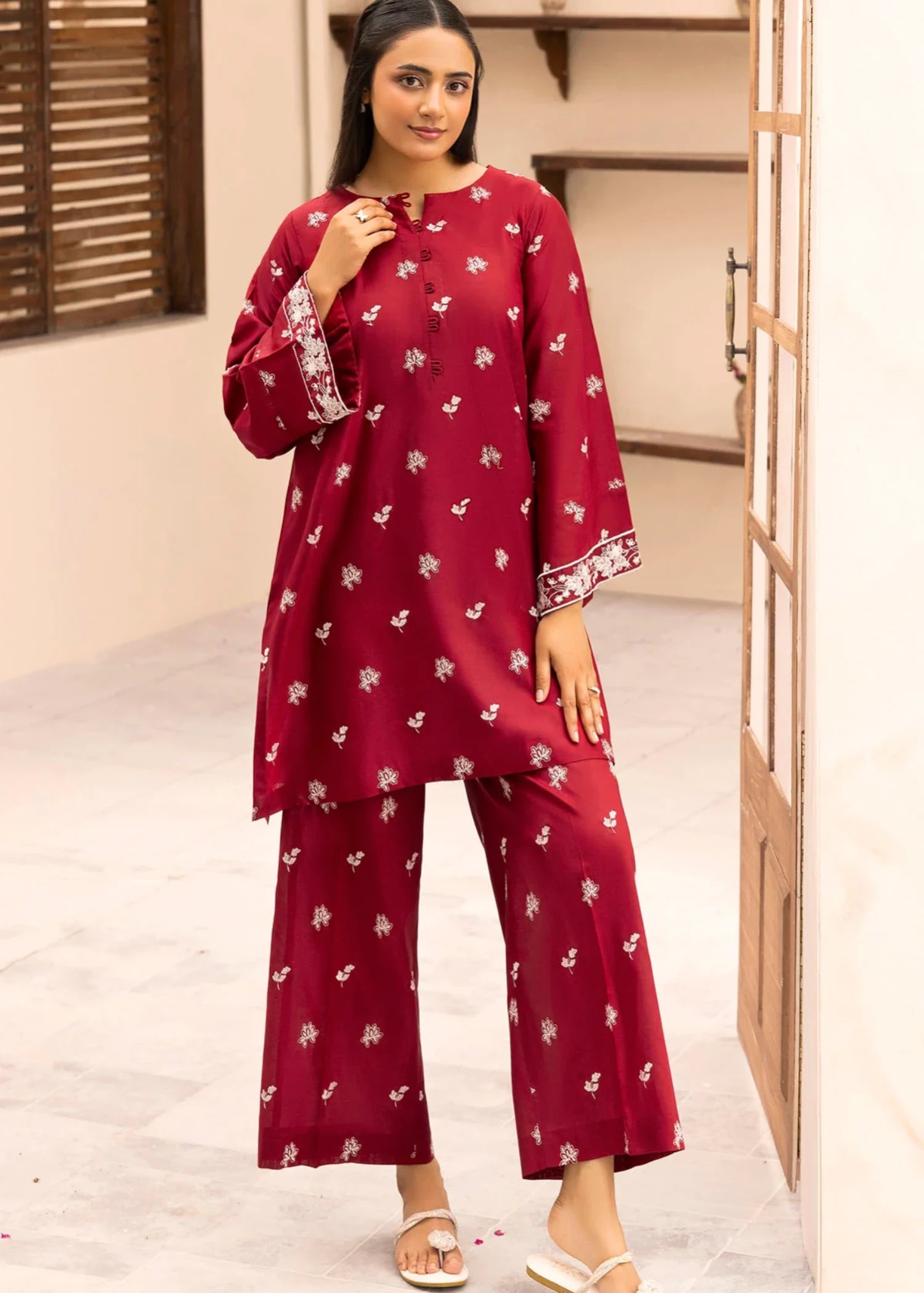 lawn Co Ord Sets in Maroon