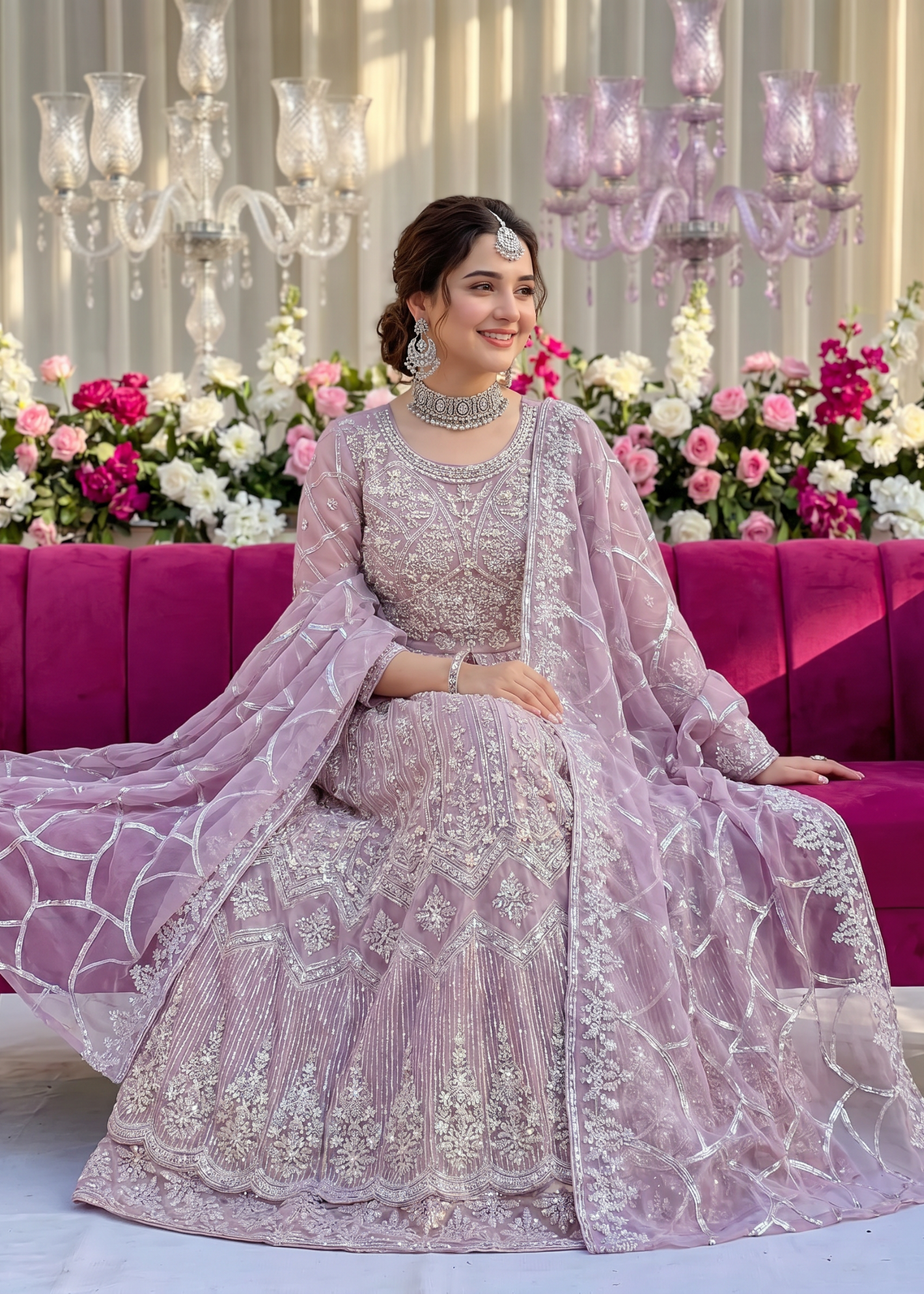 organza Pishwas in Lilac