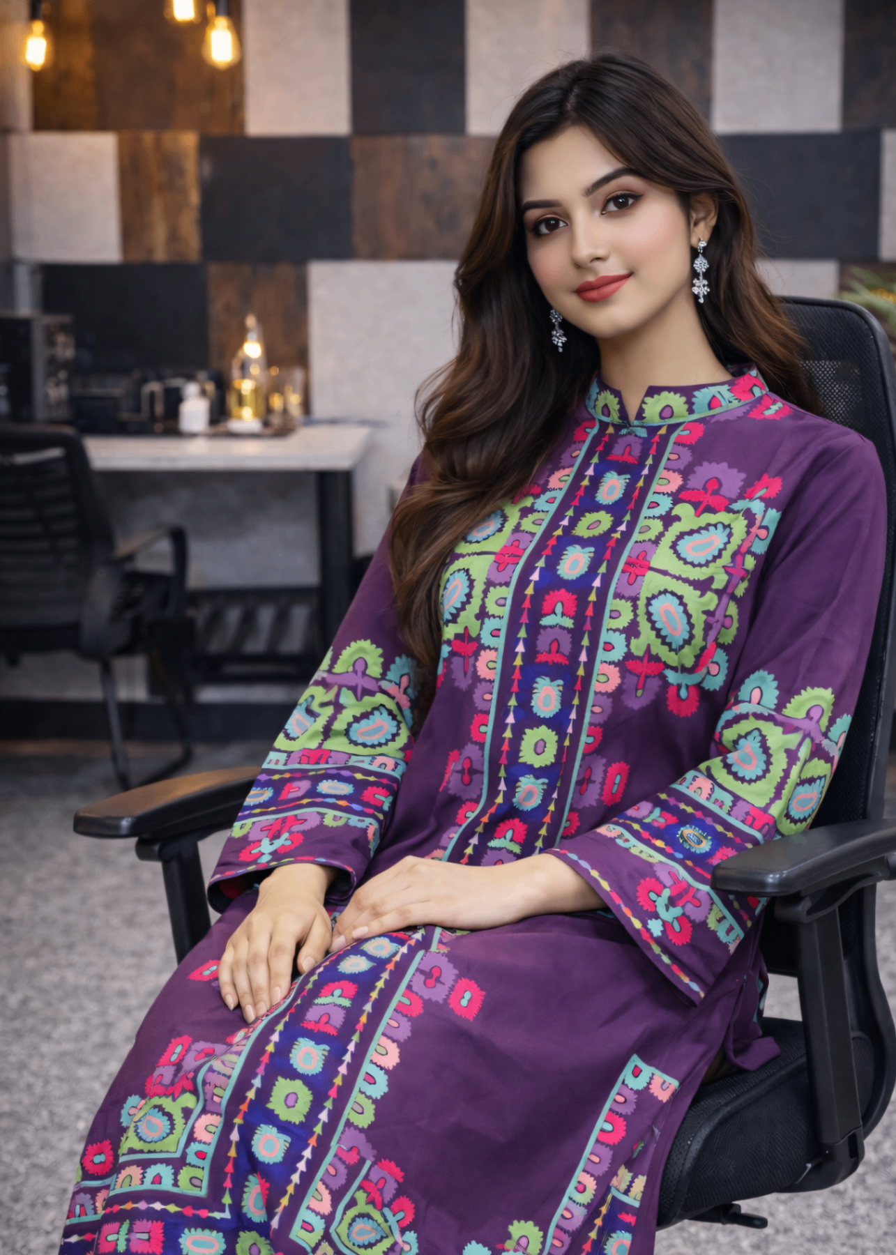 crepe Kurta Set in Purple