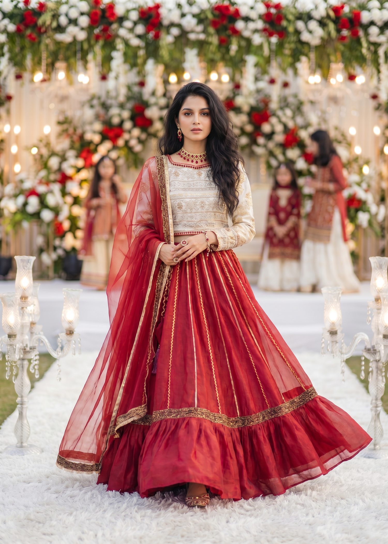 raw silk Lehenga in Gold, maroon